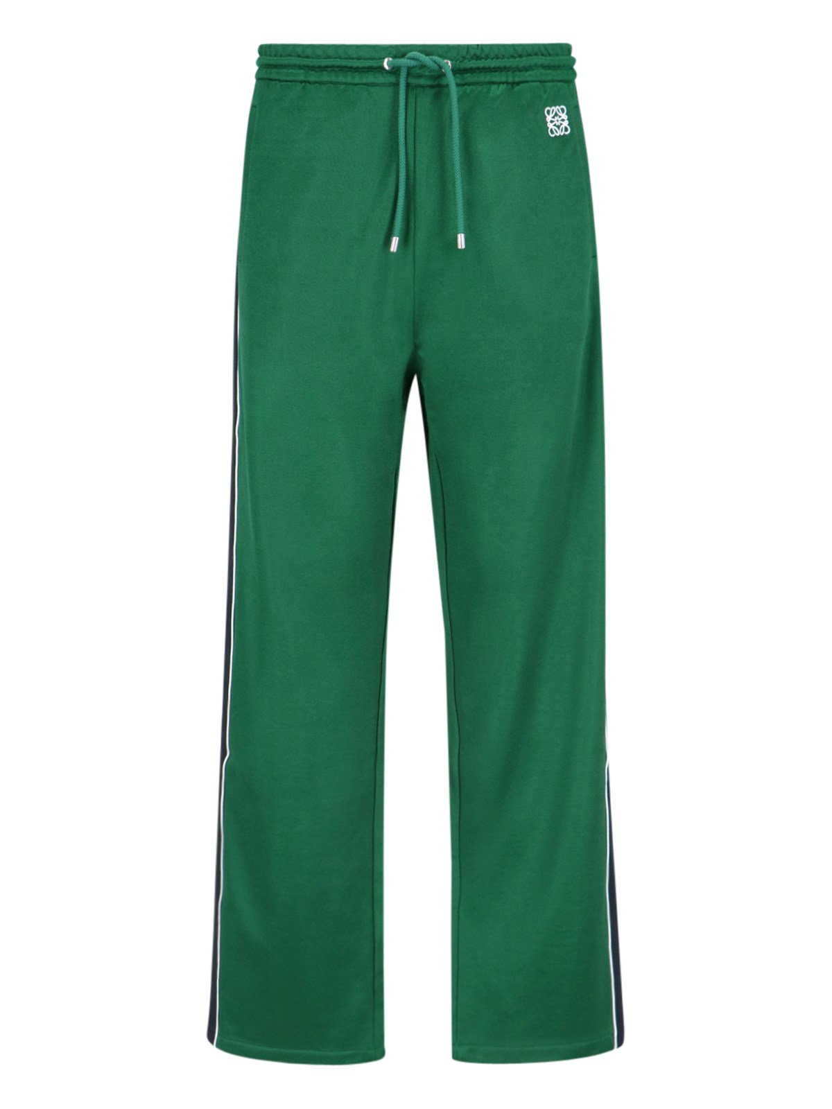 Loewe Dark Green Cotton Pants With Elasticated Waistband In Green