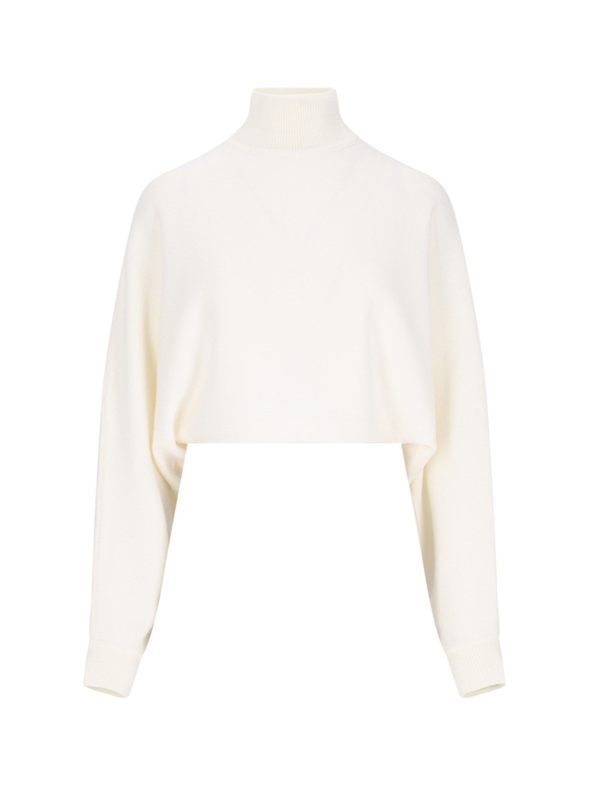 Shop Alaïa High Neck Crop Sweater In White