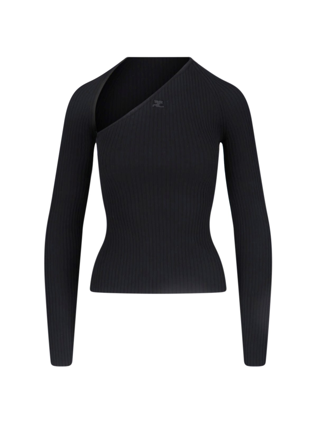 Courrèges Slash Asymmetric Ribbed-knit Sweater In Black