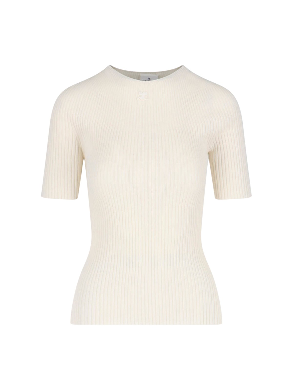 Shop Courrèges 'solar Light' Logo Sweater In Cream