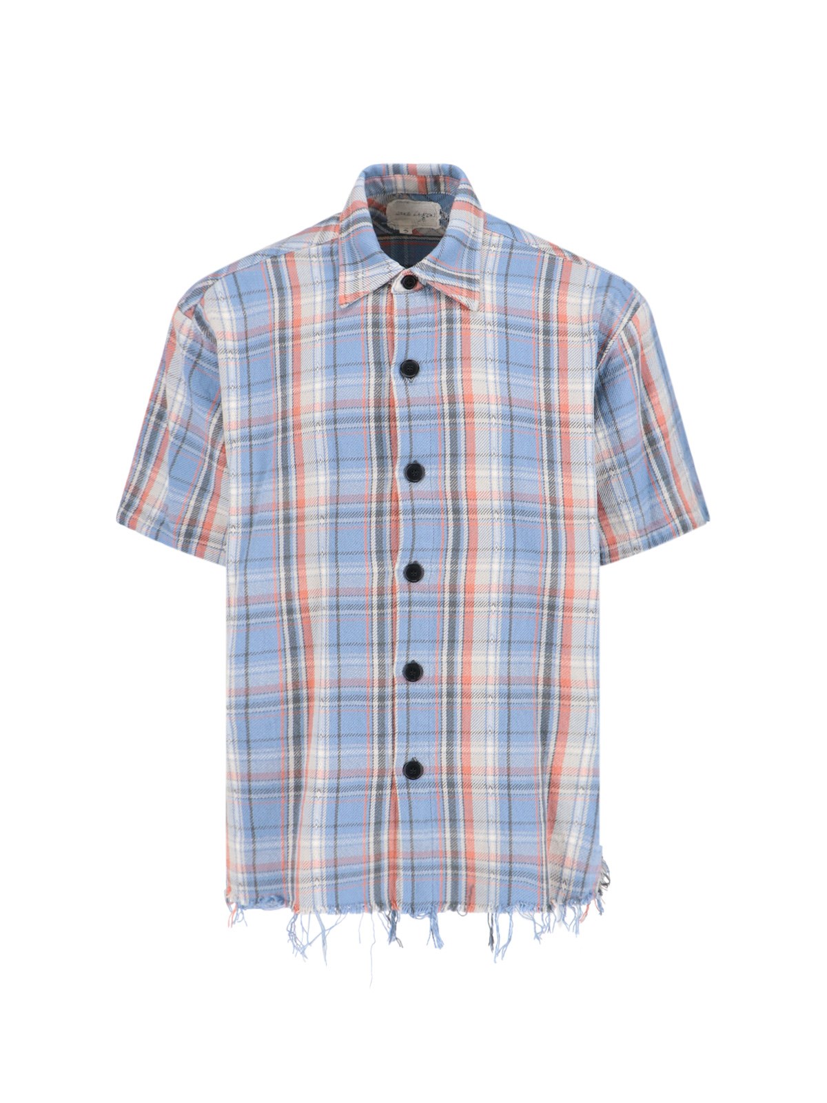 Shop Greg Lauren 'check' Shirt In Light Blue