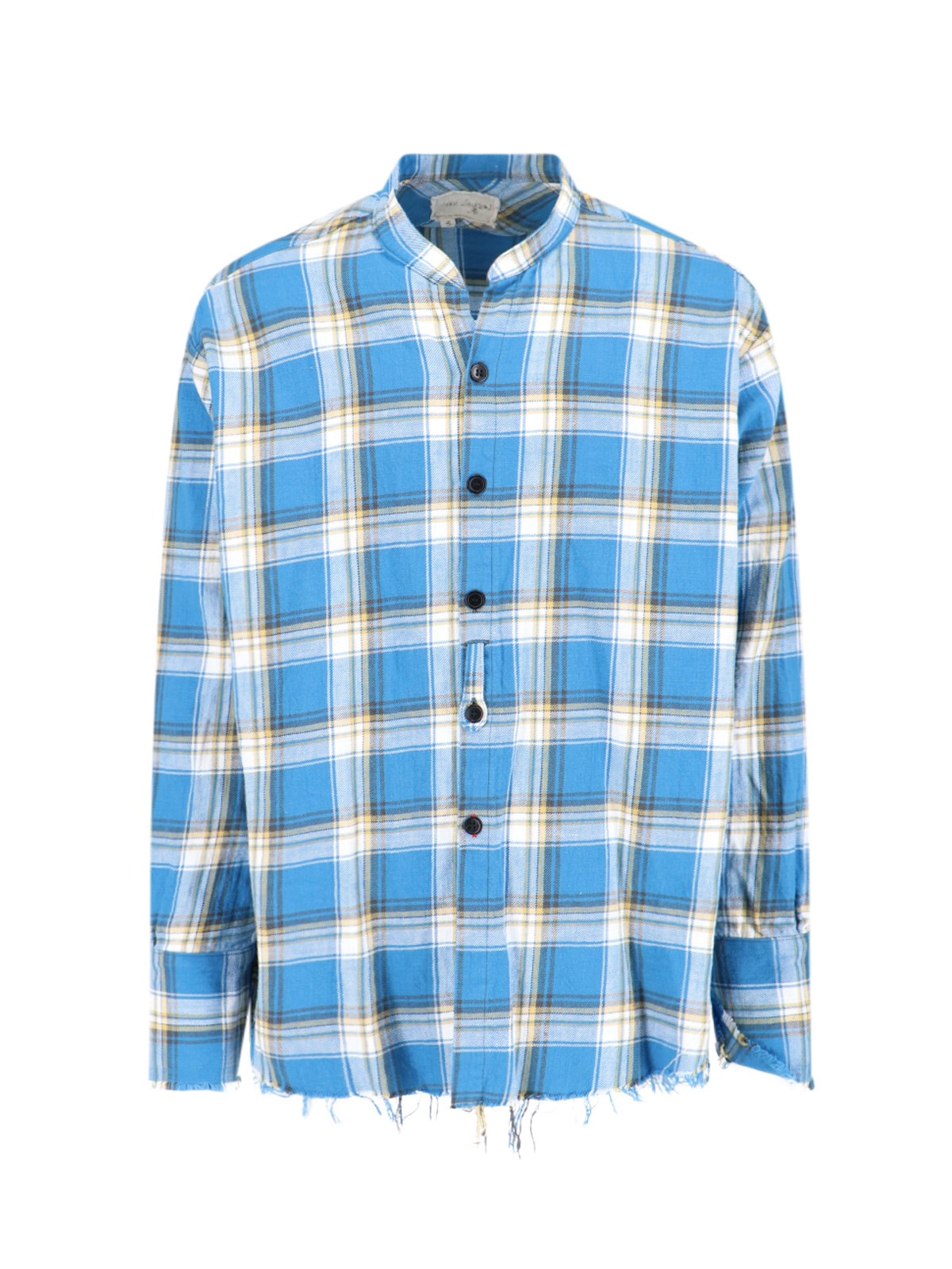 Shop Greg Lauren Check Shirt In Light Blue