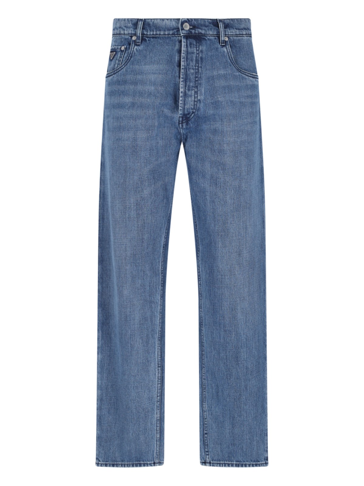 Shop Prada Logo Straight Jeans In Light Blue