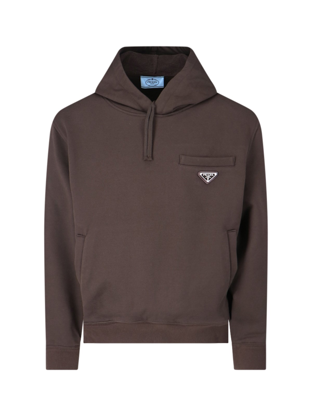 Shop Prada Logo Hoodie In Brown