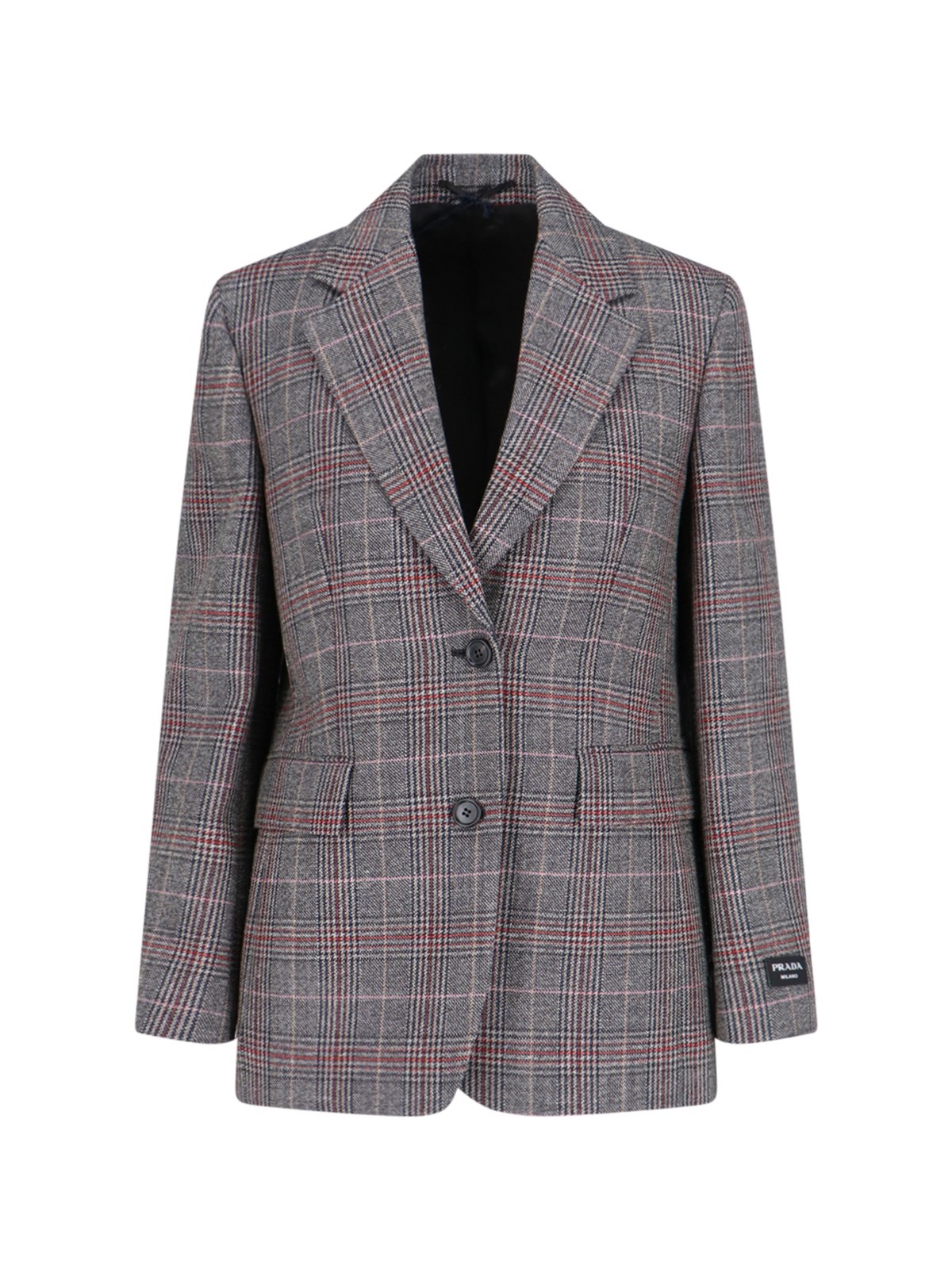 Shop Prada Single-breasted Check Blazer In Gray