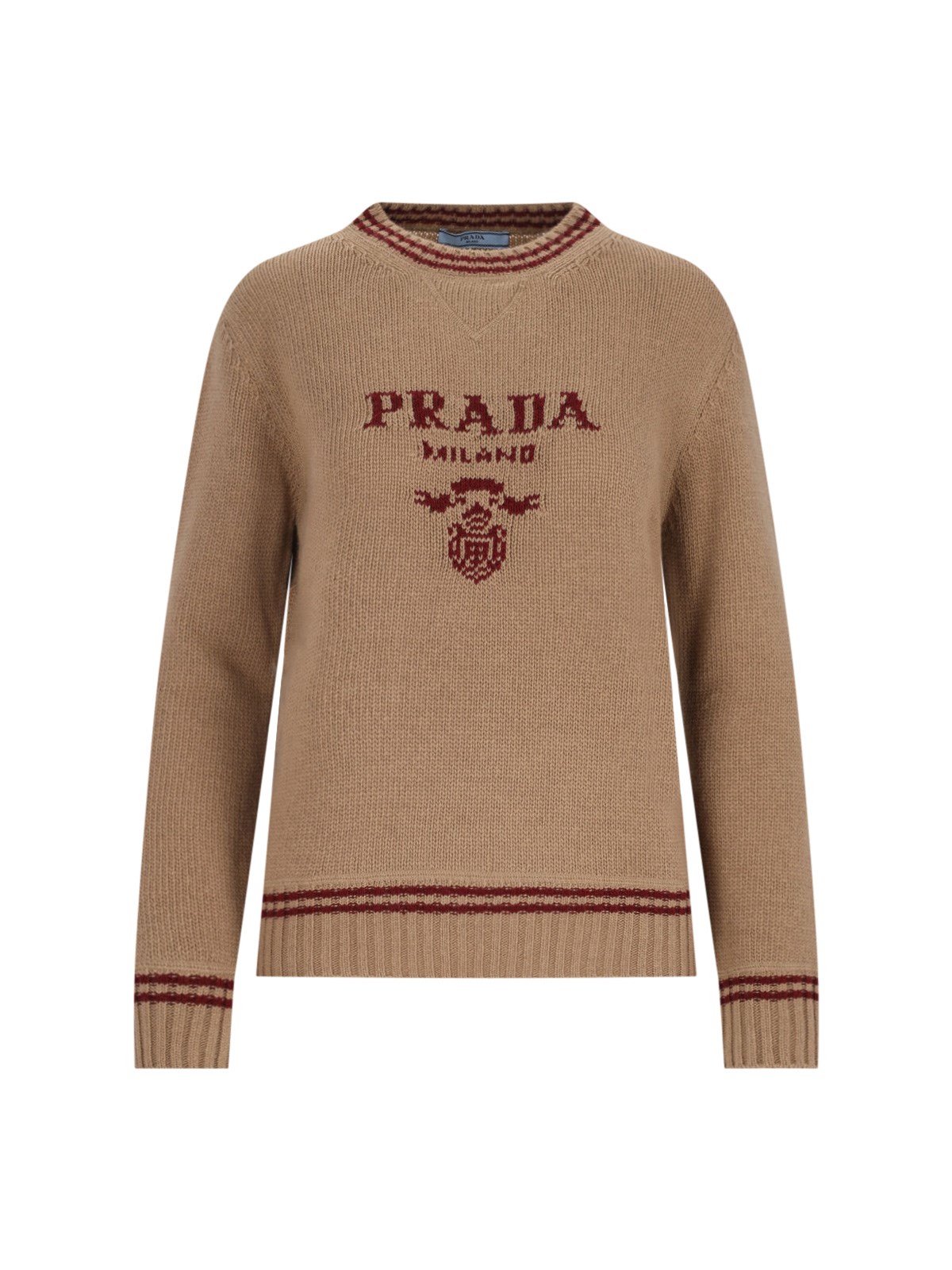 Shop Prada Logo Intarsia Sweater In Brown