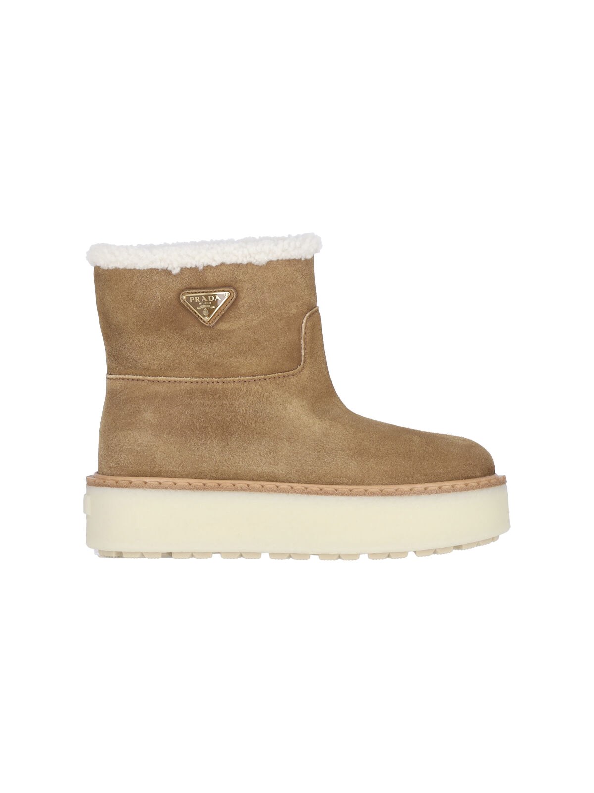 Shop Prada Logo Shearling Boots In Brown