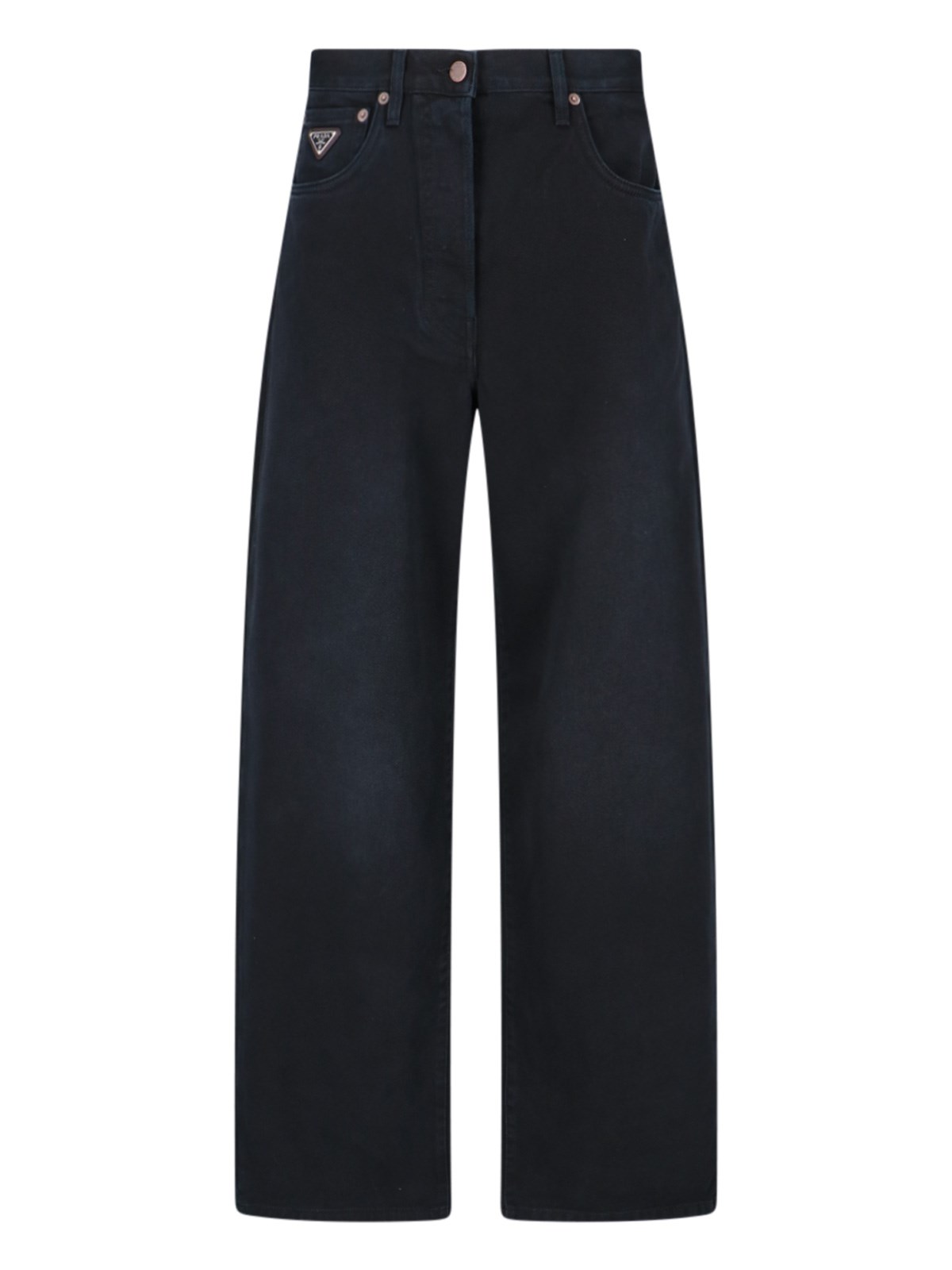 Shop Prada Logo Wide Jeans In Black  