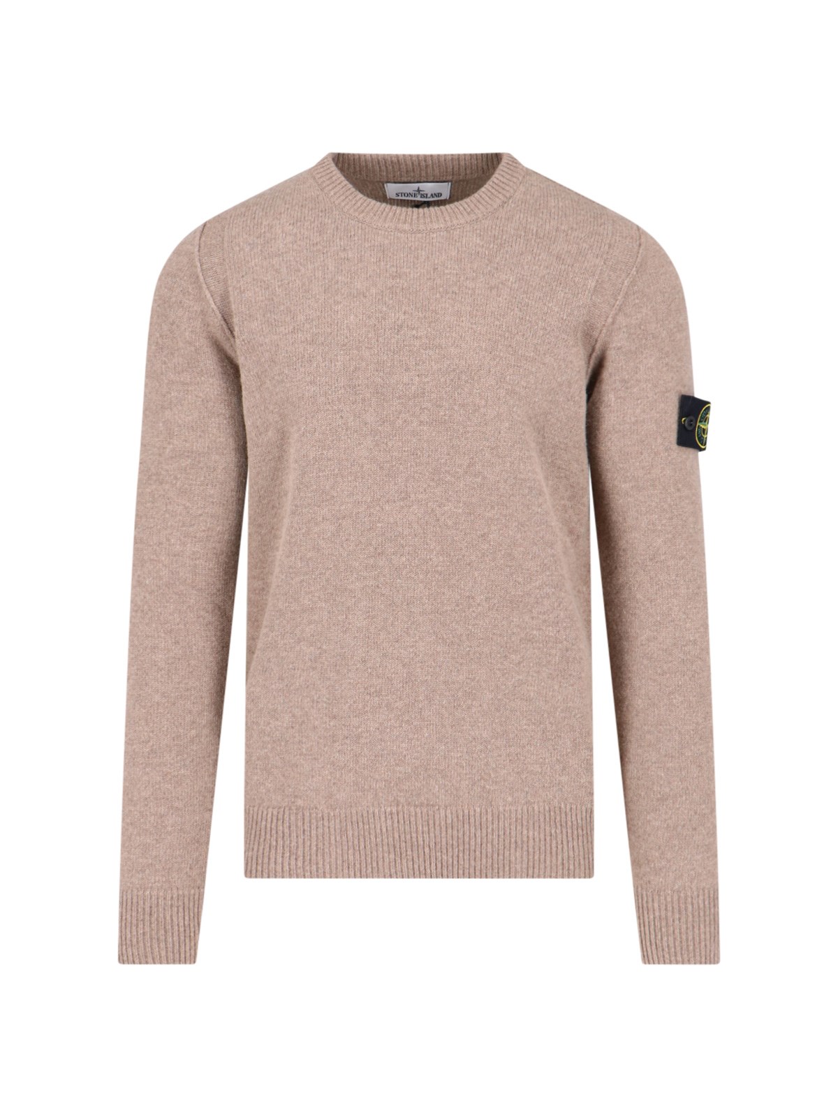 Shop Stone Island Logo Crew Neck Sweater In Brown