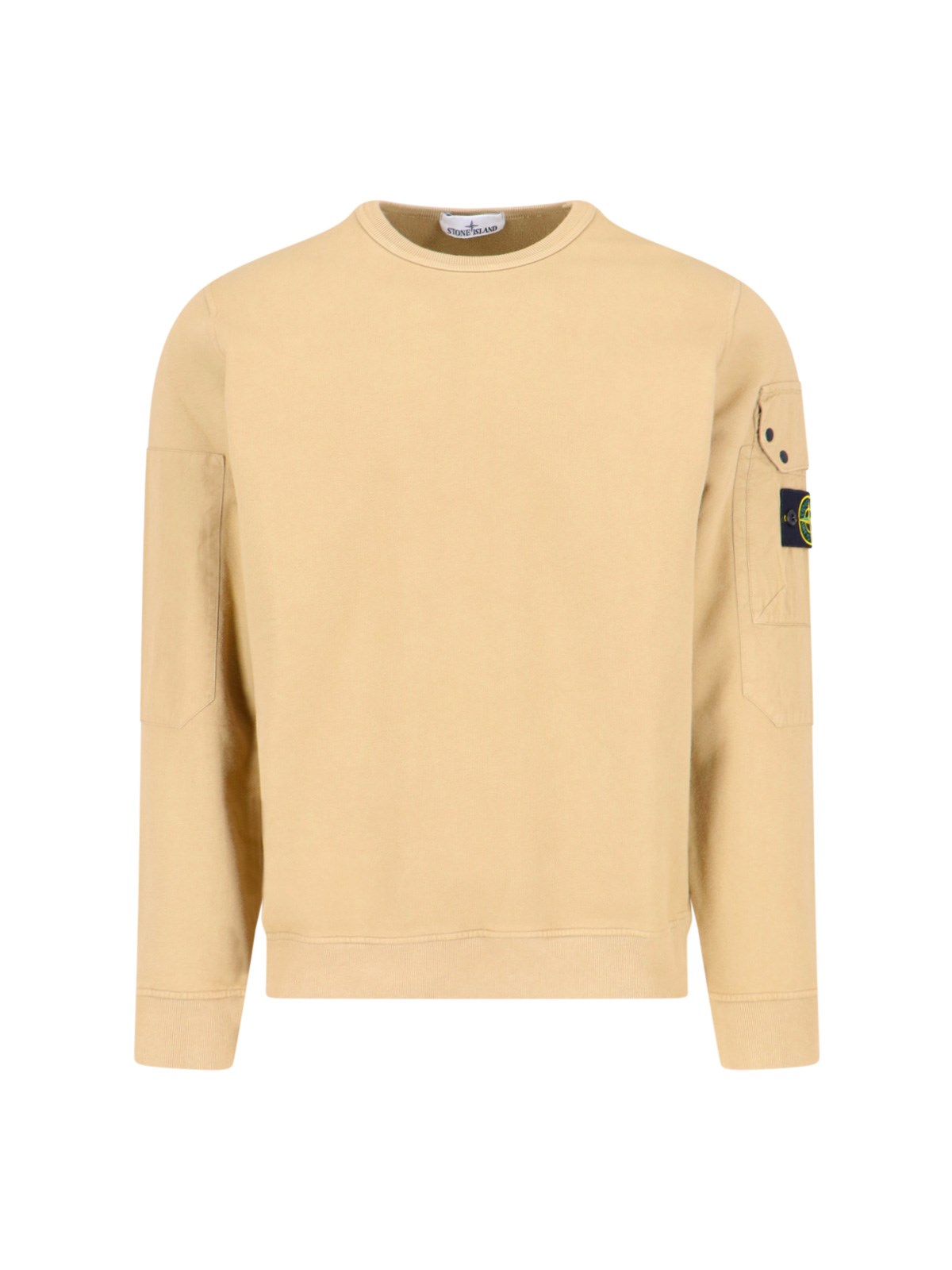 Shop Stone Island Logo Crewneck Sweatshirt In Beige