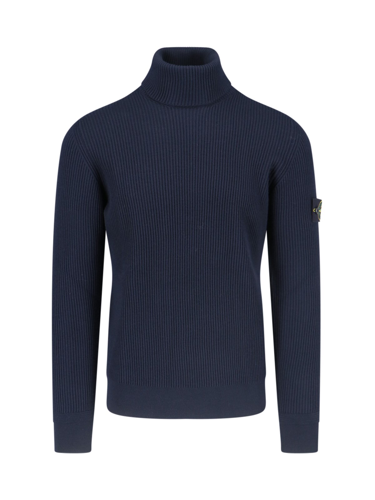 Shop Stone Island Logo Turtleneck Sweater In Blue