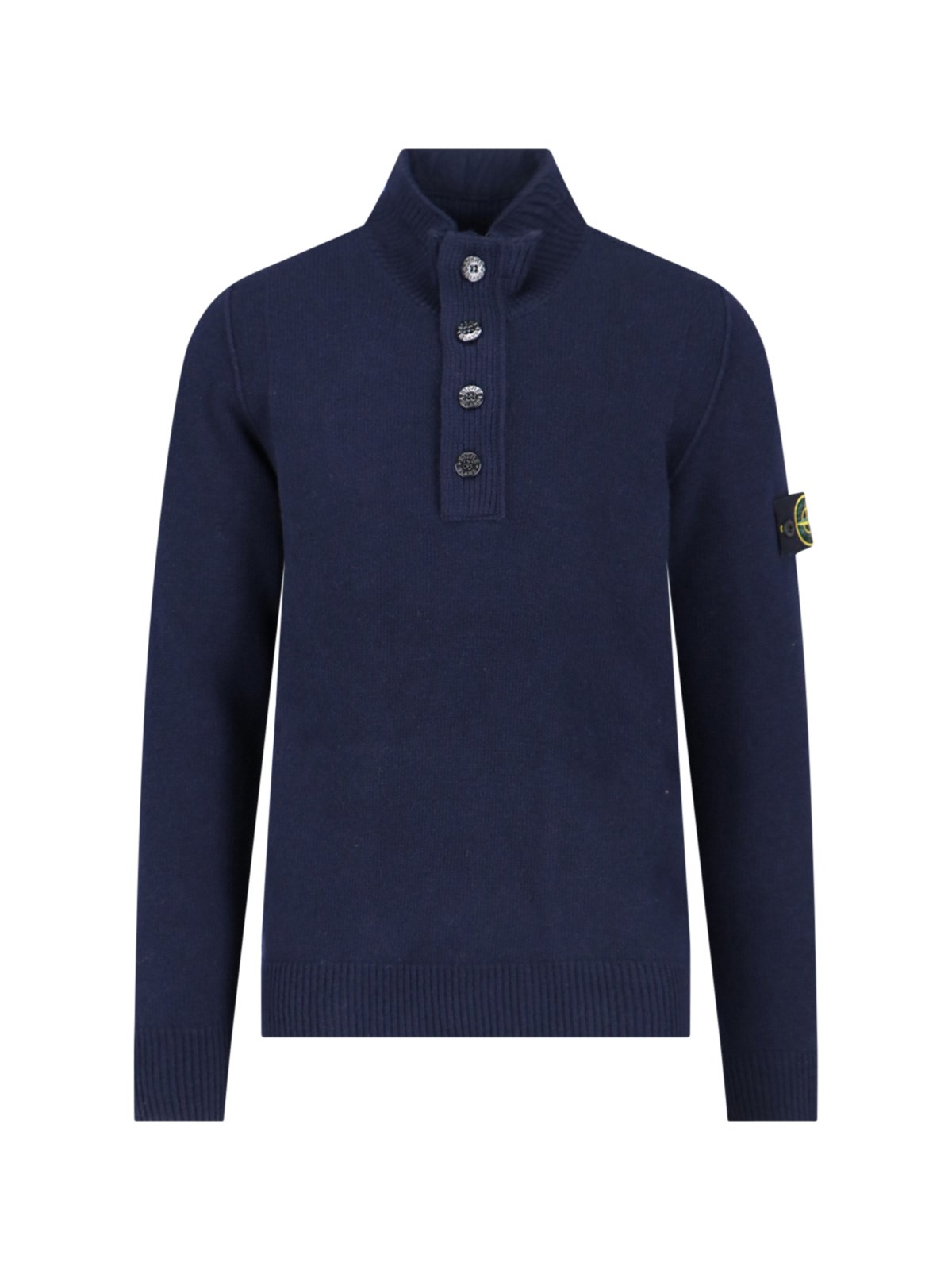 Shop Stone Island Logo Turtleneck Cardigan In Blue