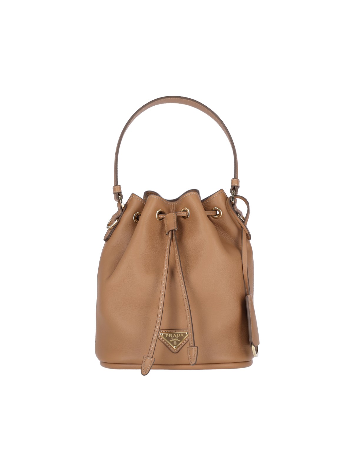 Shop Prada Logo Bucket Bag In Brown