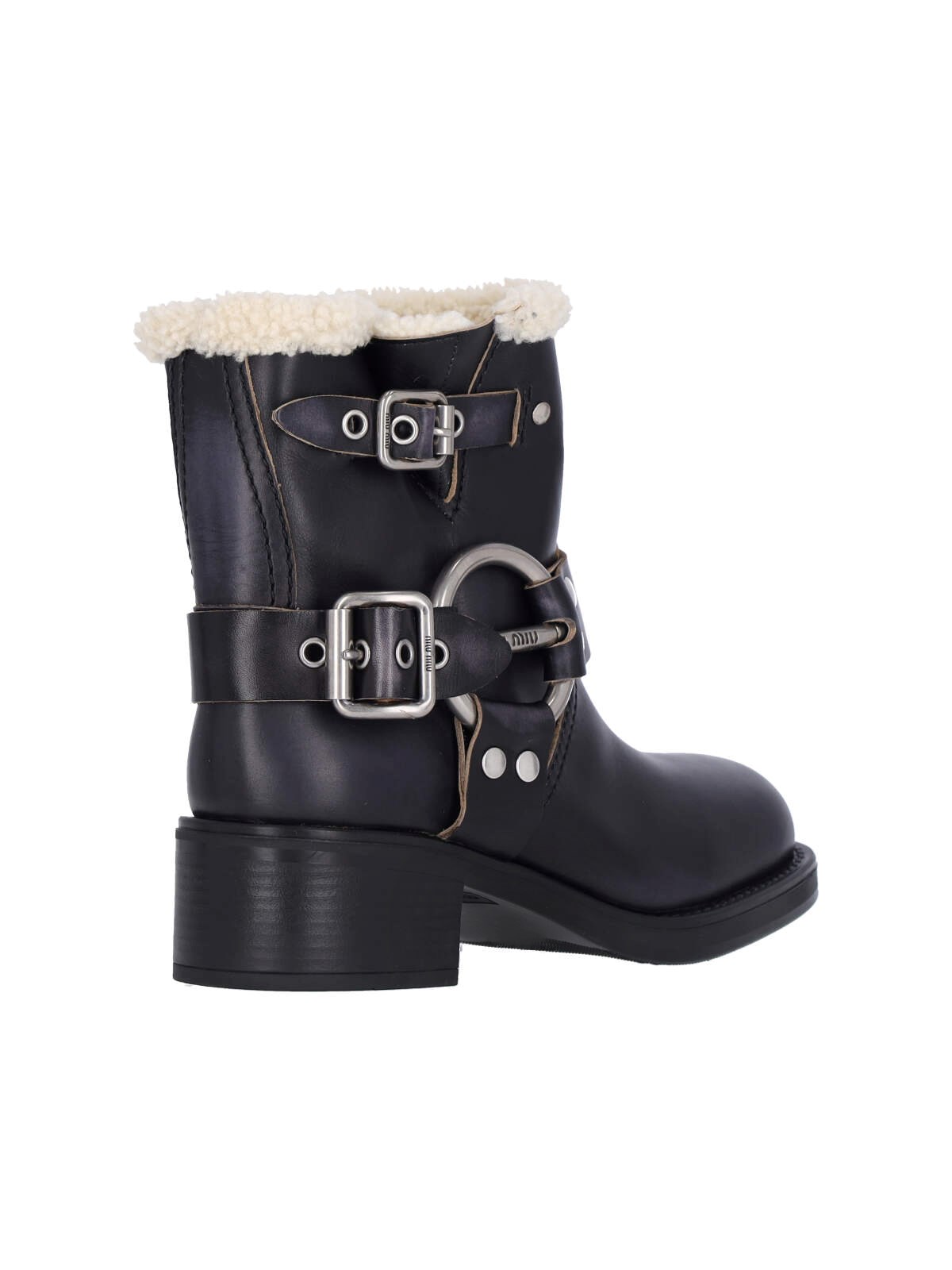 【MiuMiu】Leather boots with shearling Miu Miu Boots Size 38 EU: Shearling Trimmed Wedge