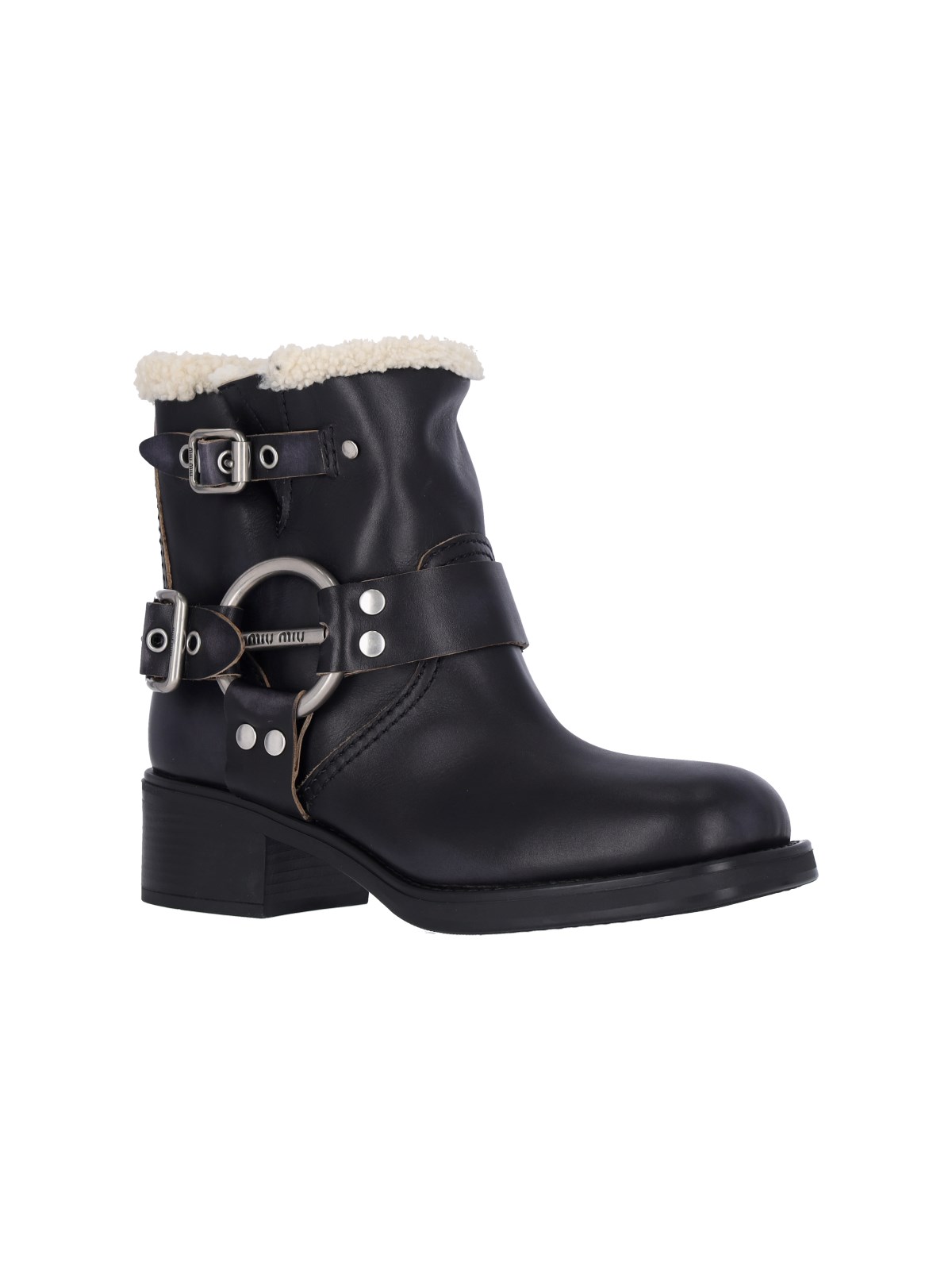 【MiuMiu】Leather boots with shearling Miu Miu Suede Shearling Lace-Up Chukka Booties - Bergdorf