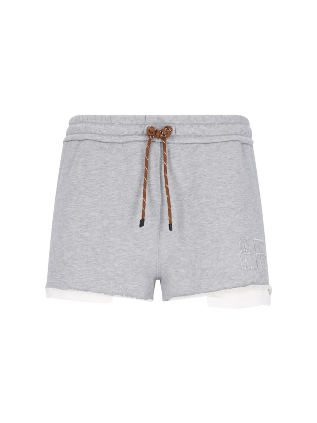 Shop Miu Miu Logo Jogger Shorts In Gray