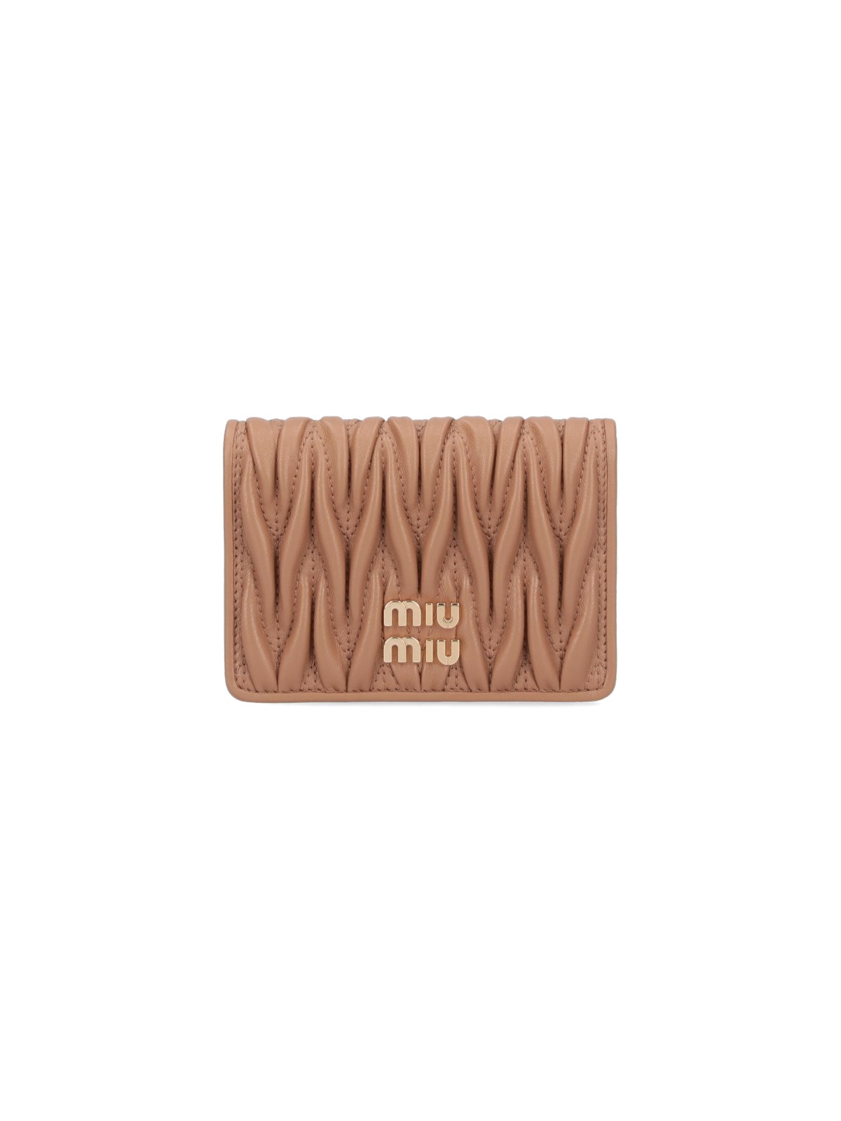 Miu Miu Bi-fold Logo Card Holder In Brown