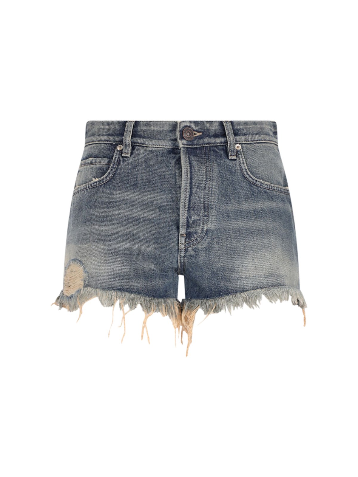 Shop Balenciaga Destroyed Shorts In Blue
