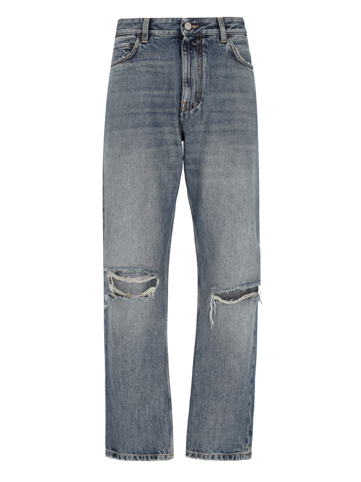 Balenciaga Straight Leg Trousers Distressed Detailing In Blue