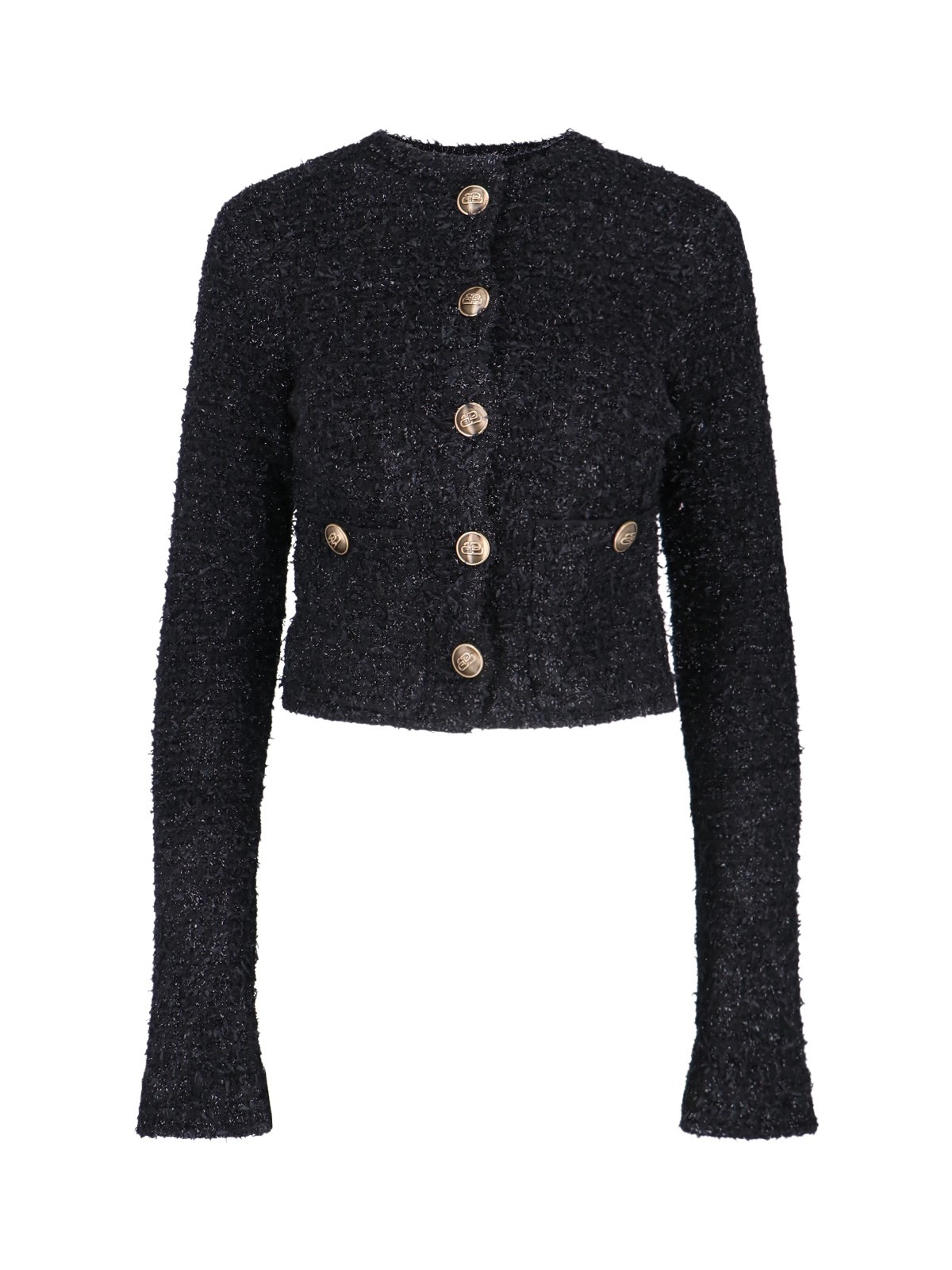 Shop Balenciaga Button Crop Cardigan In Black  