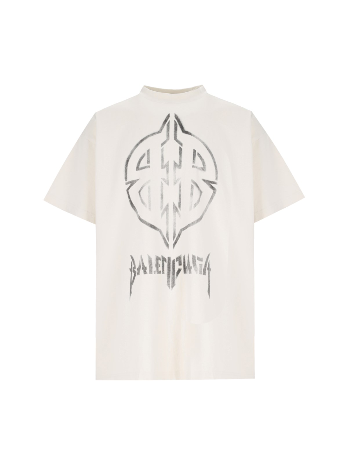 Shop Balenciaga "metal Bb Stencil" Logo T-shirt In Cream