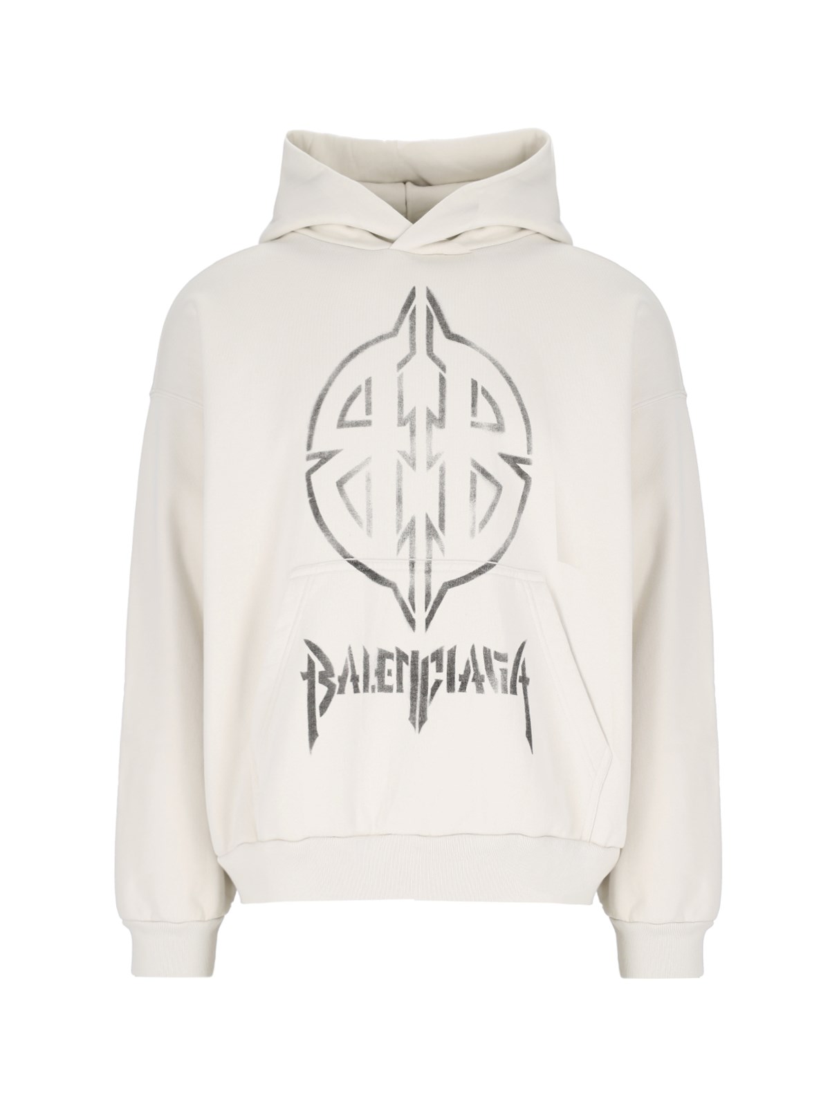 Shop Balenciaga "metal Bb Stencil" Logo Hoodie In Cream