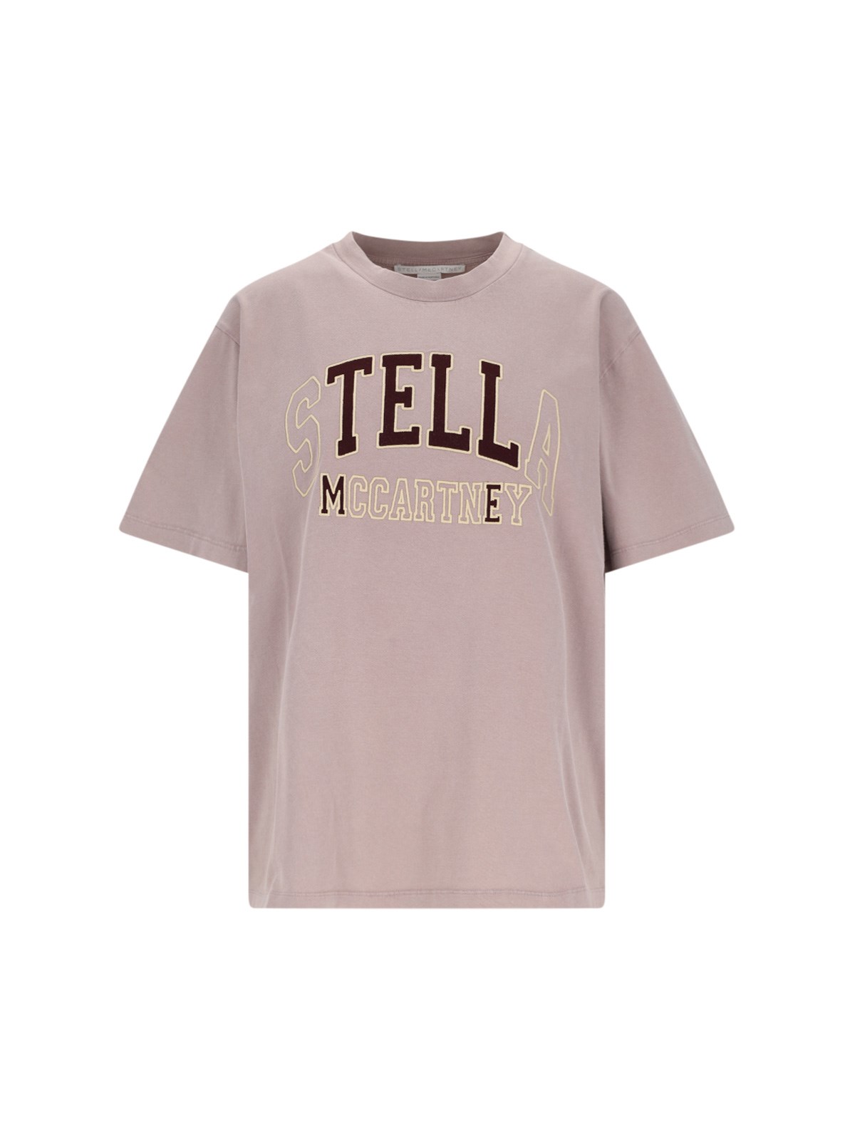 Shop Stella Mccartney "varsity" Logo T-shirt In Taupe