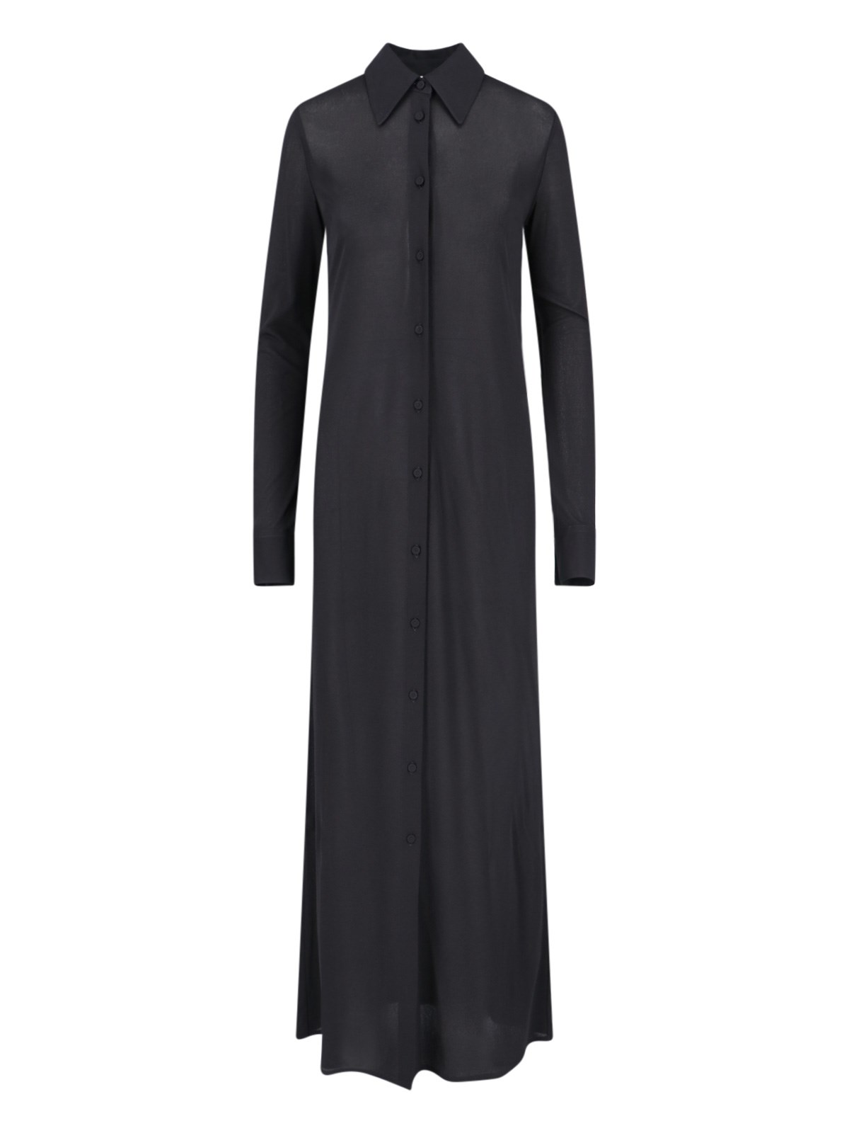 Jil Sander Sheer Fabric Knee Length Dress With Cuffed Sleeves In Black  