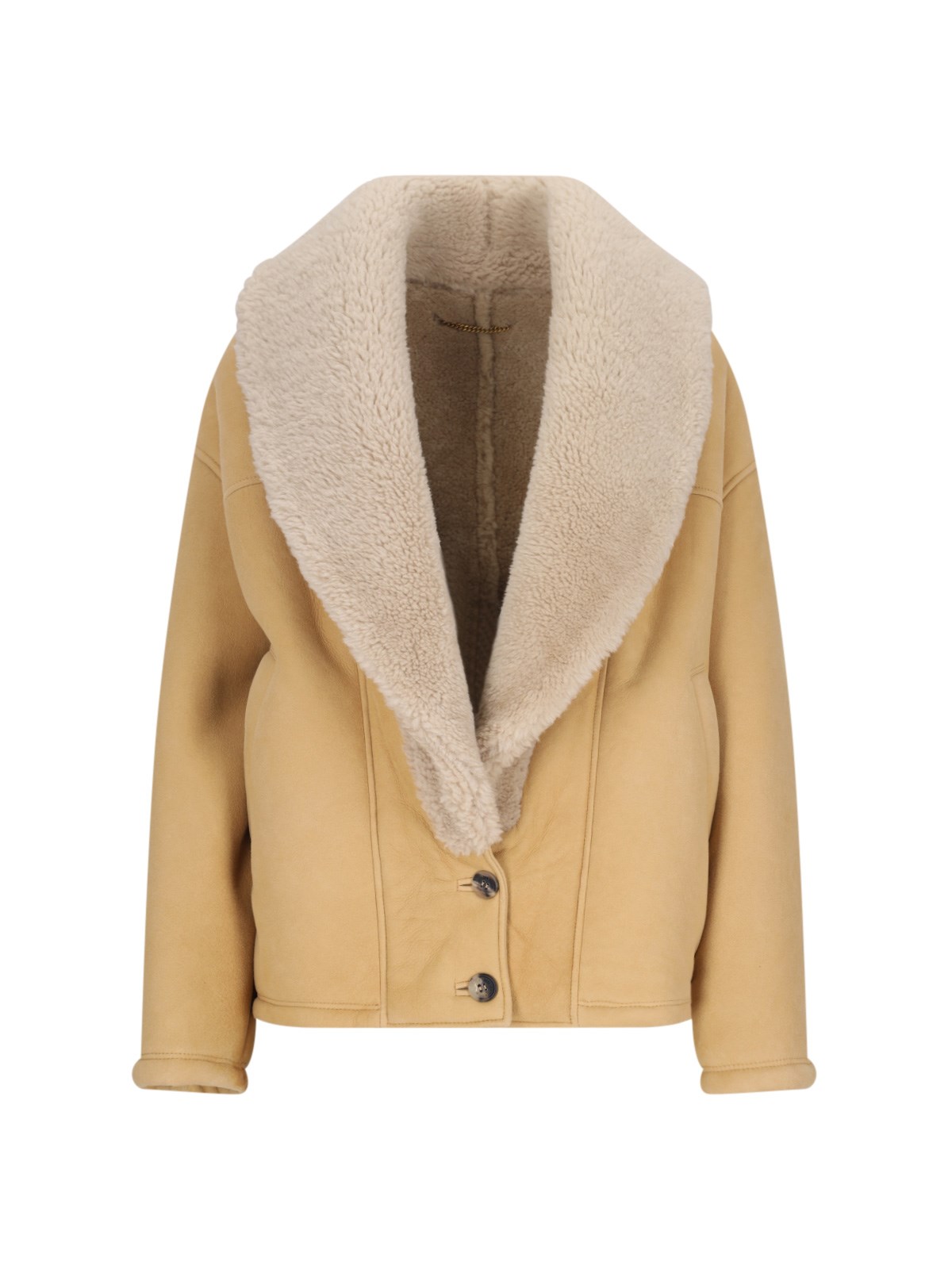 Shop Golden Goose Single-breasted Shearling Jacket In Beige