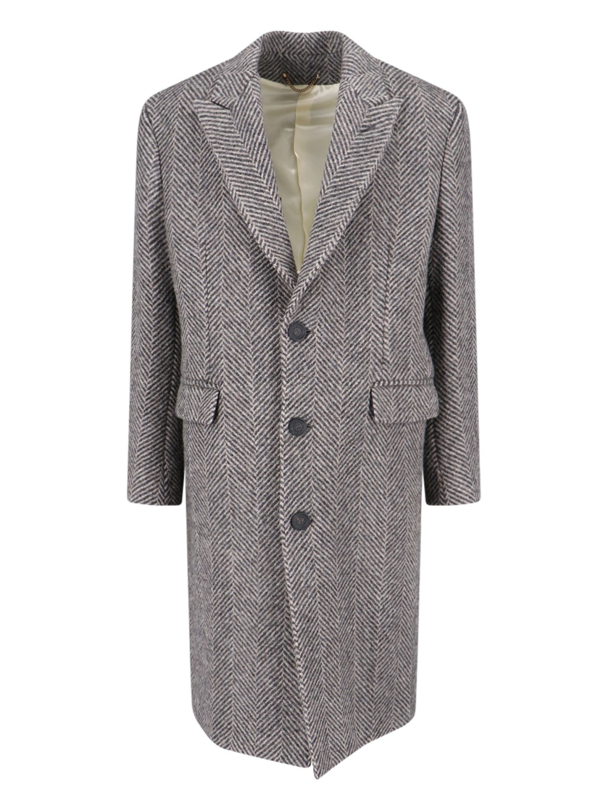 Shop Golden Goose Herringbone Pattern Single-breasted Coat In Beige