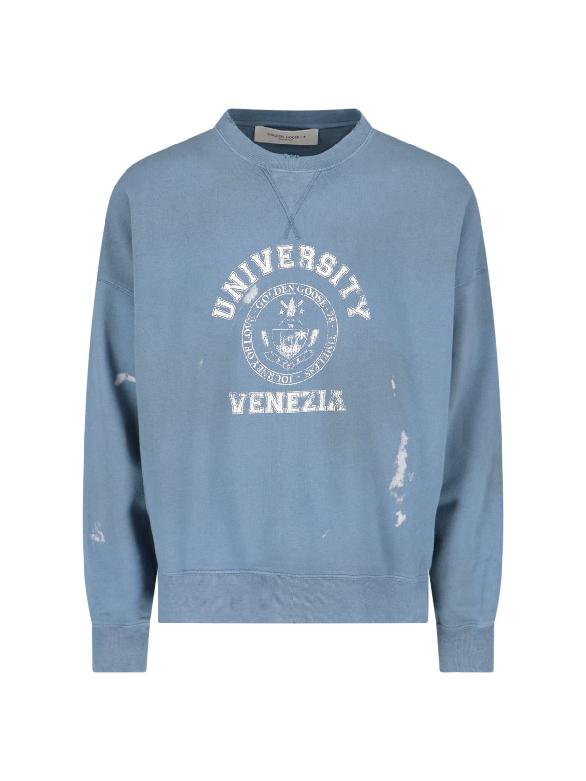 Shop Golden Goose 'star Venezia' Crew Neck Sweatshirt In Light Blue