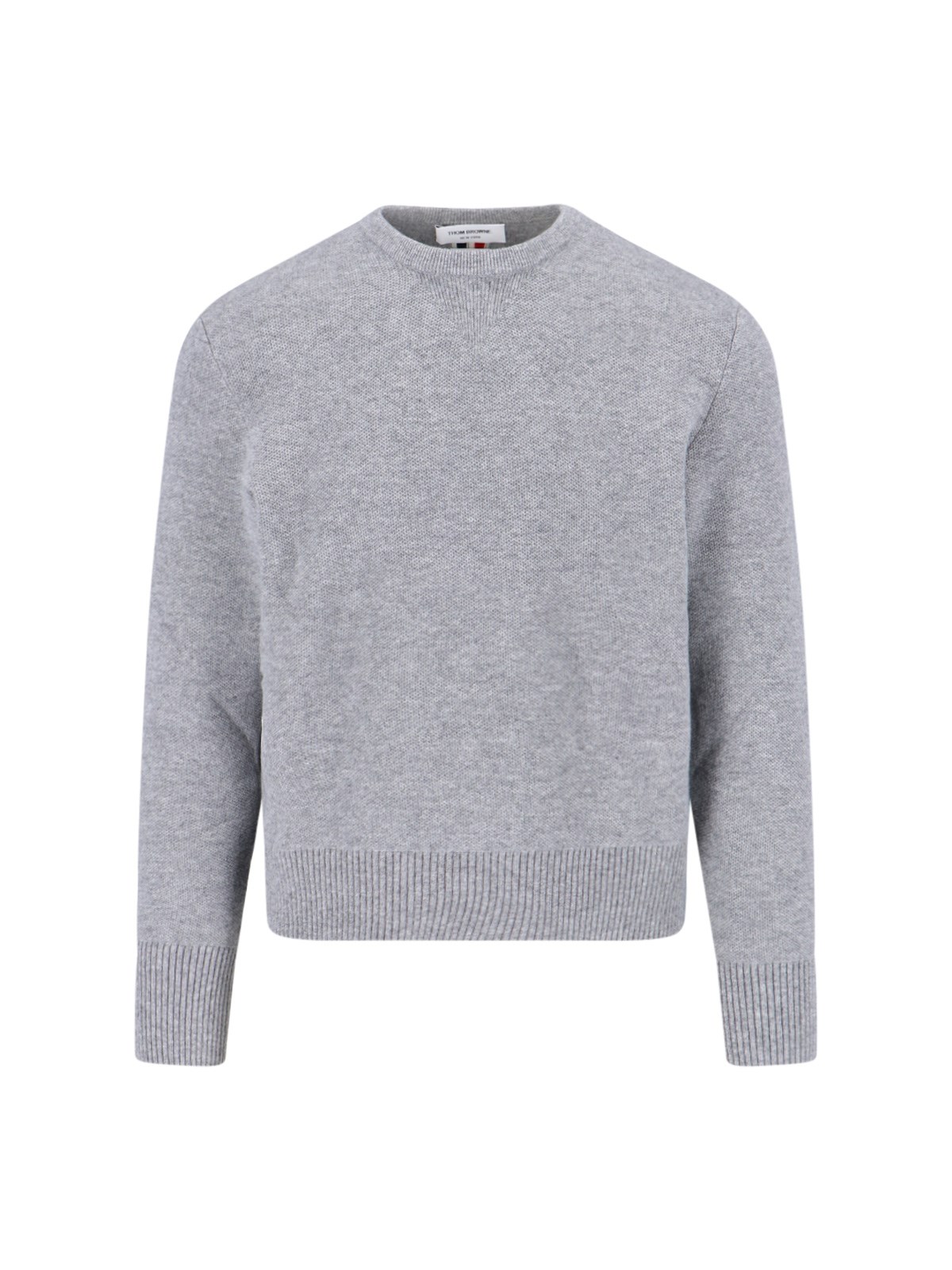 Shop Thom Browne Crewneck Sweater With Tricolor Band In Gray