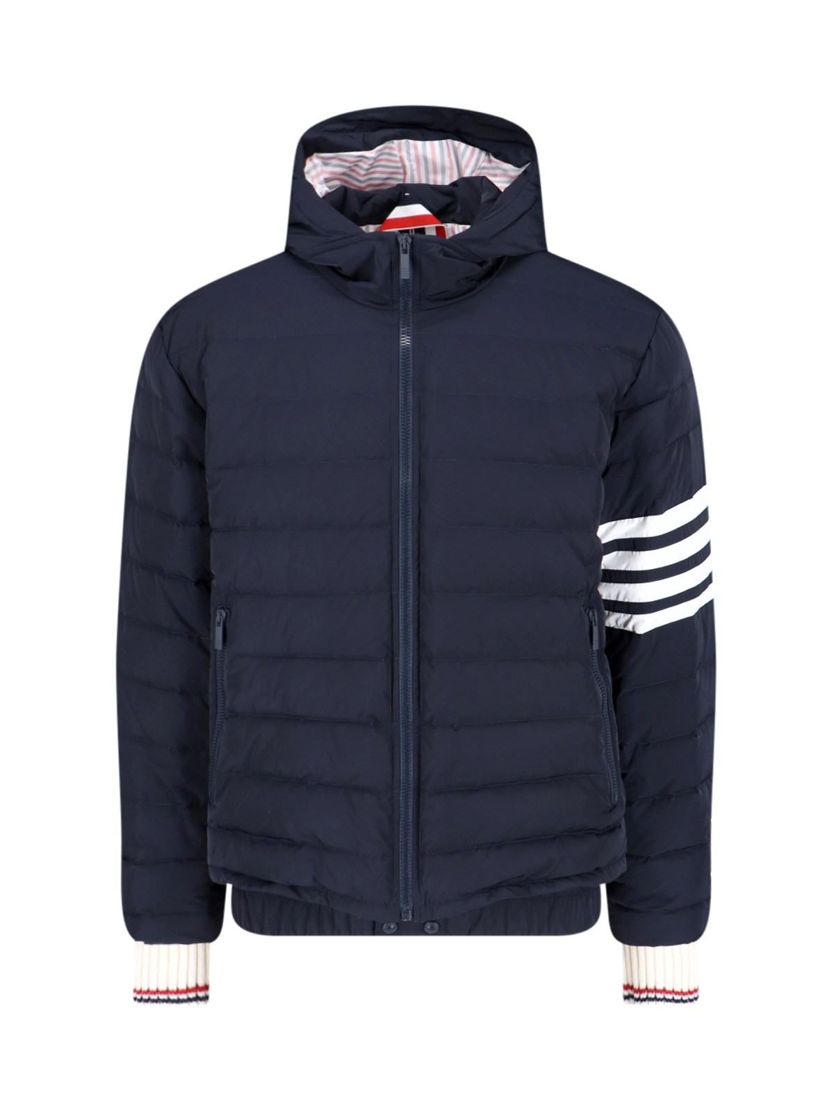 Shop Thom Browne - Striped Detail Down Jacket In Blue