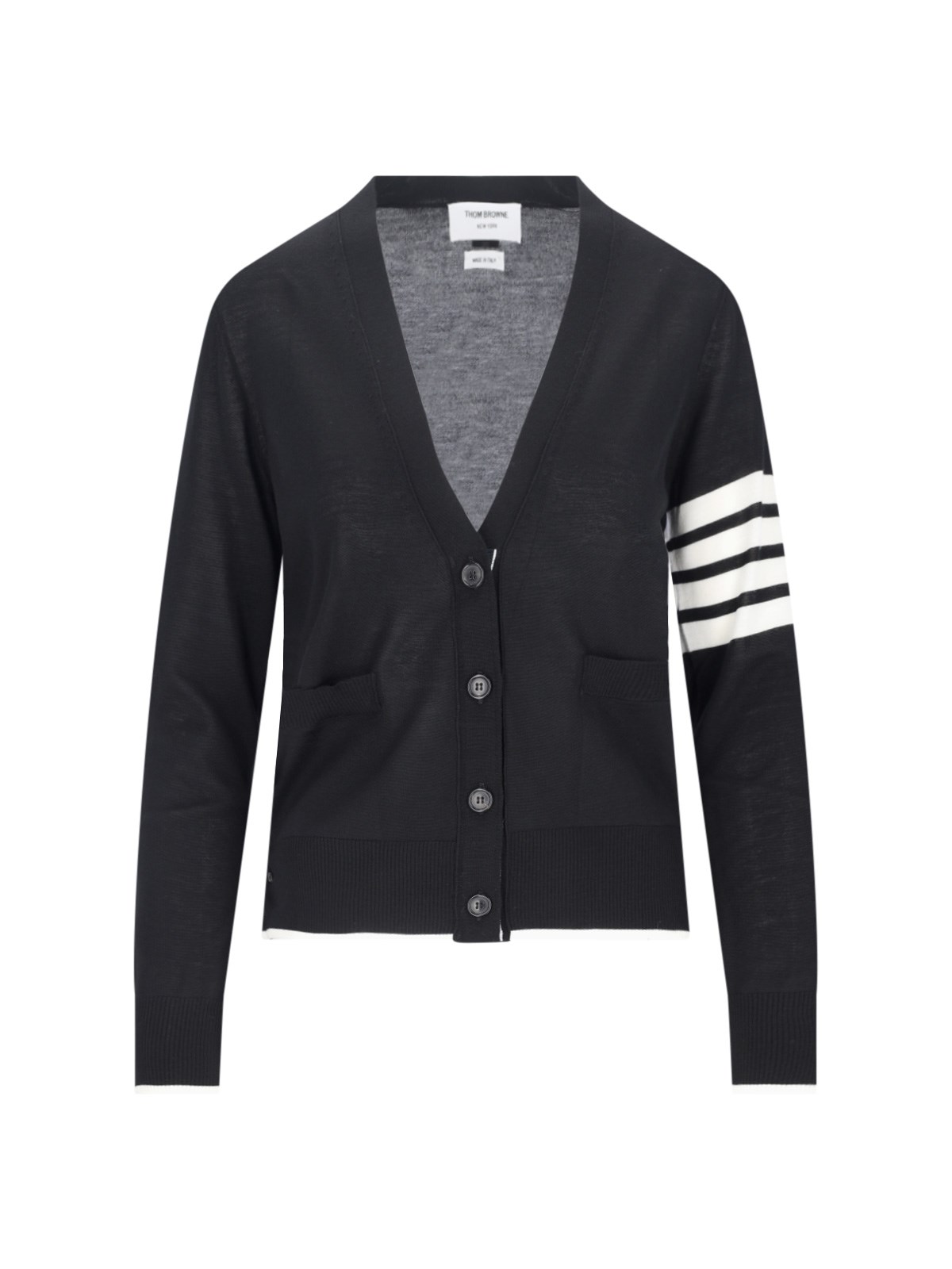 Shop Thom Browne '4-bar' Neckline Cardigan In Black  