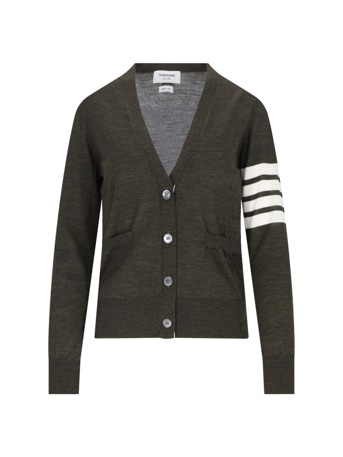 Shop Thom Browne '4-bar' V-neck Cardigan In Green