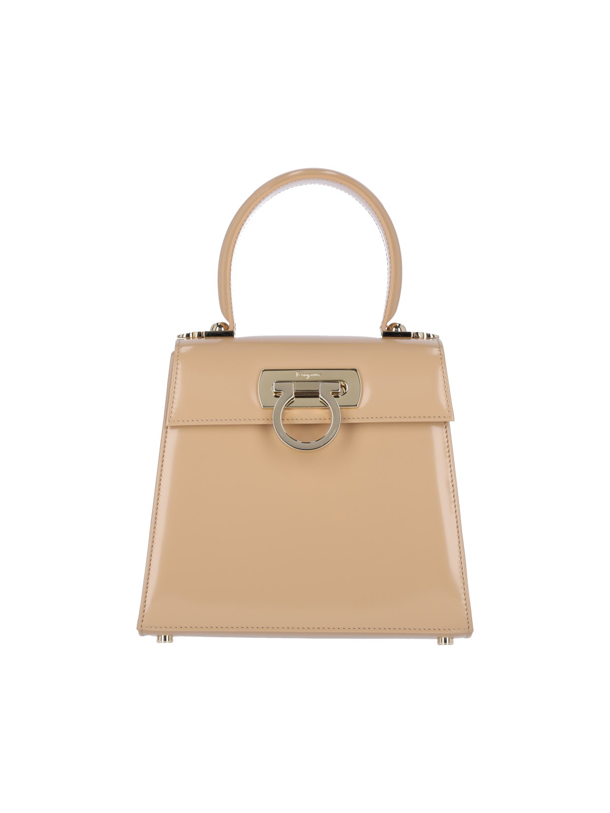 Shop Ferragamo 'gancini' Top Handle Bag In Beige