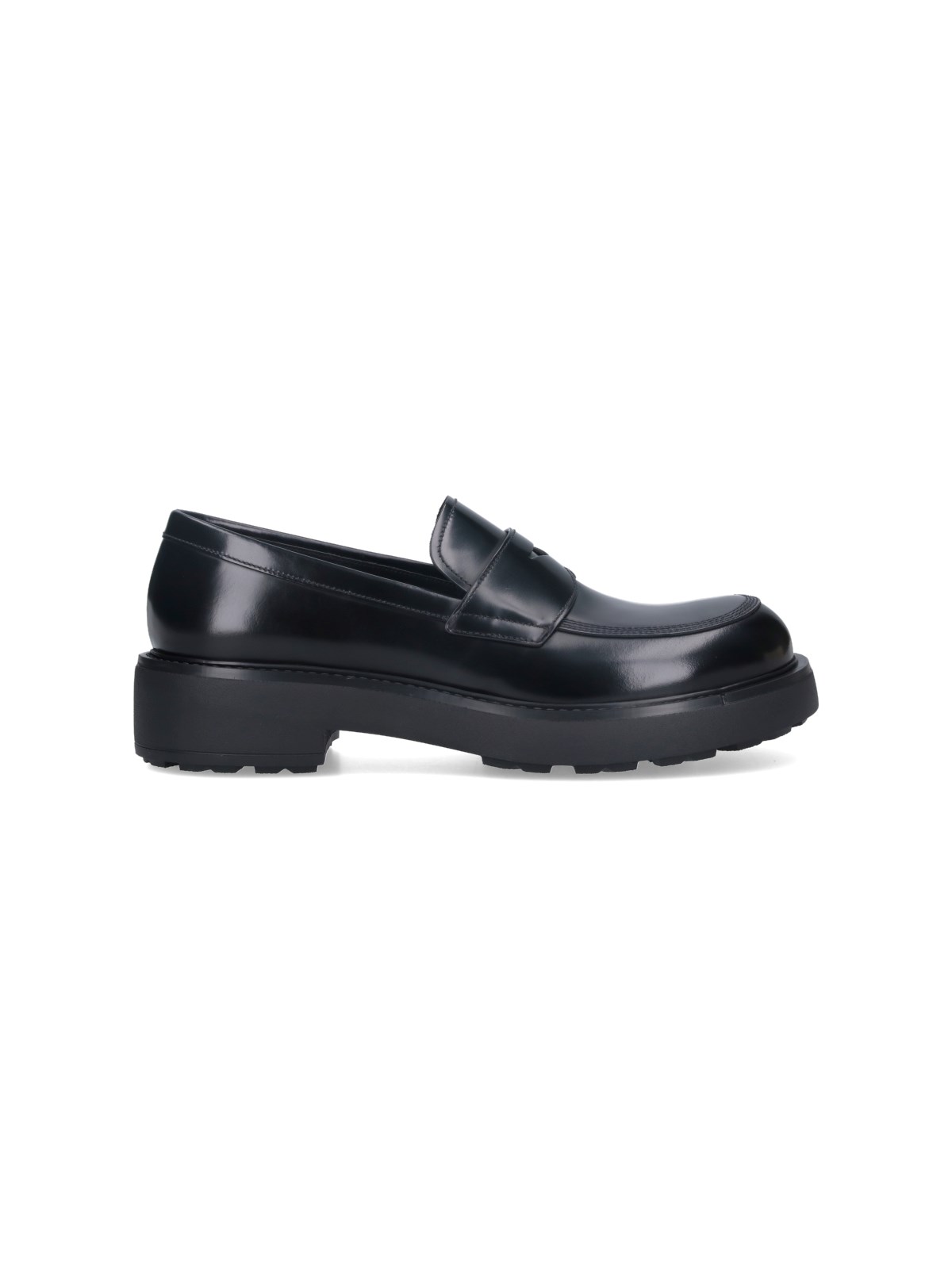 Shop Prada Brushed Leather Loafers In Black  