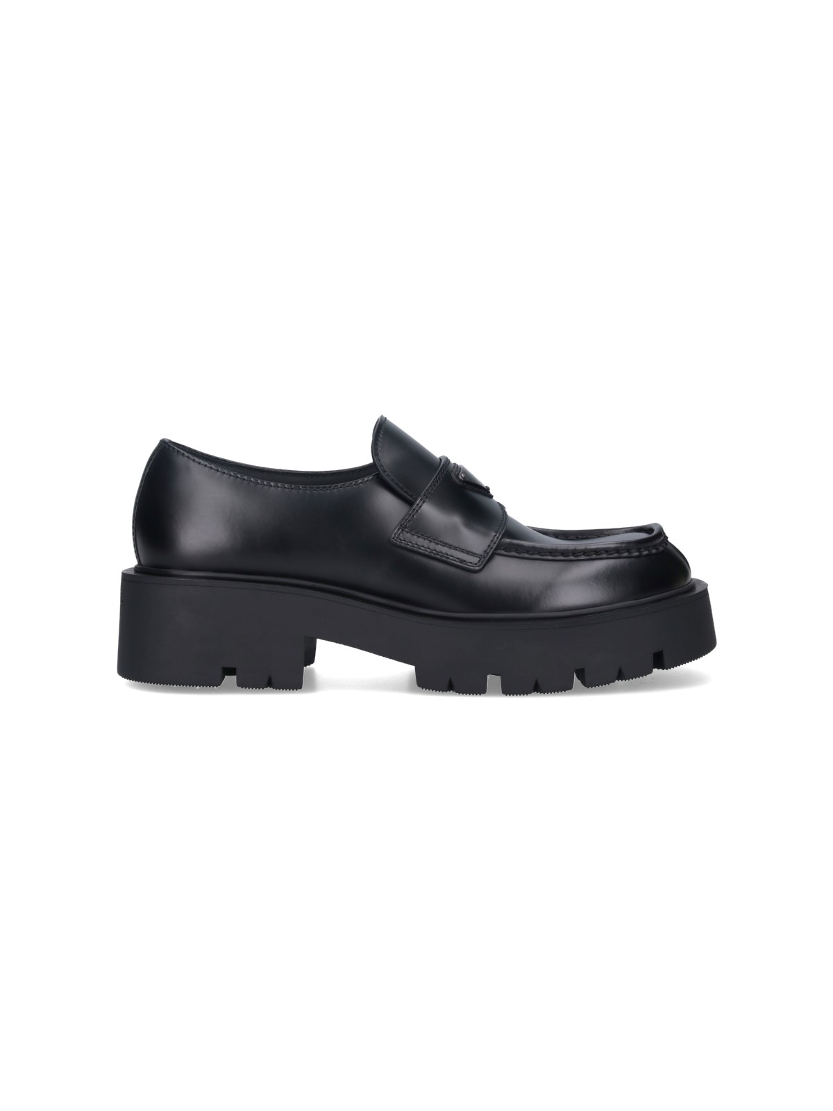 Prada Monolith Brushed Leather Loafers In Black