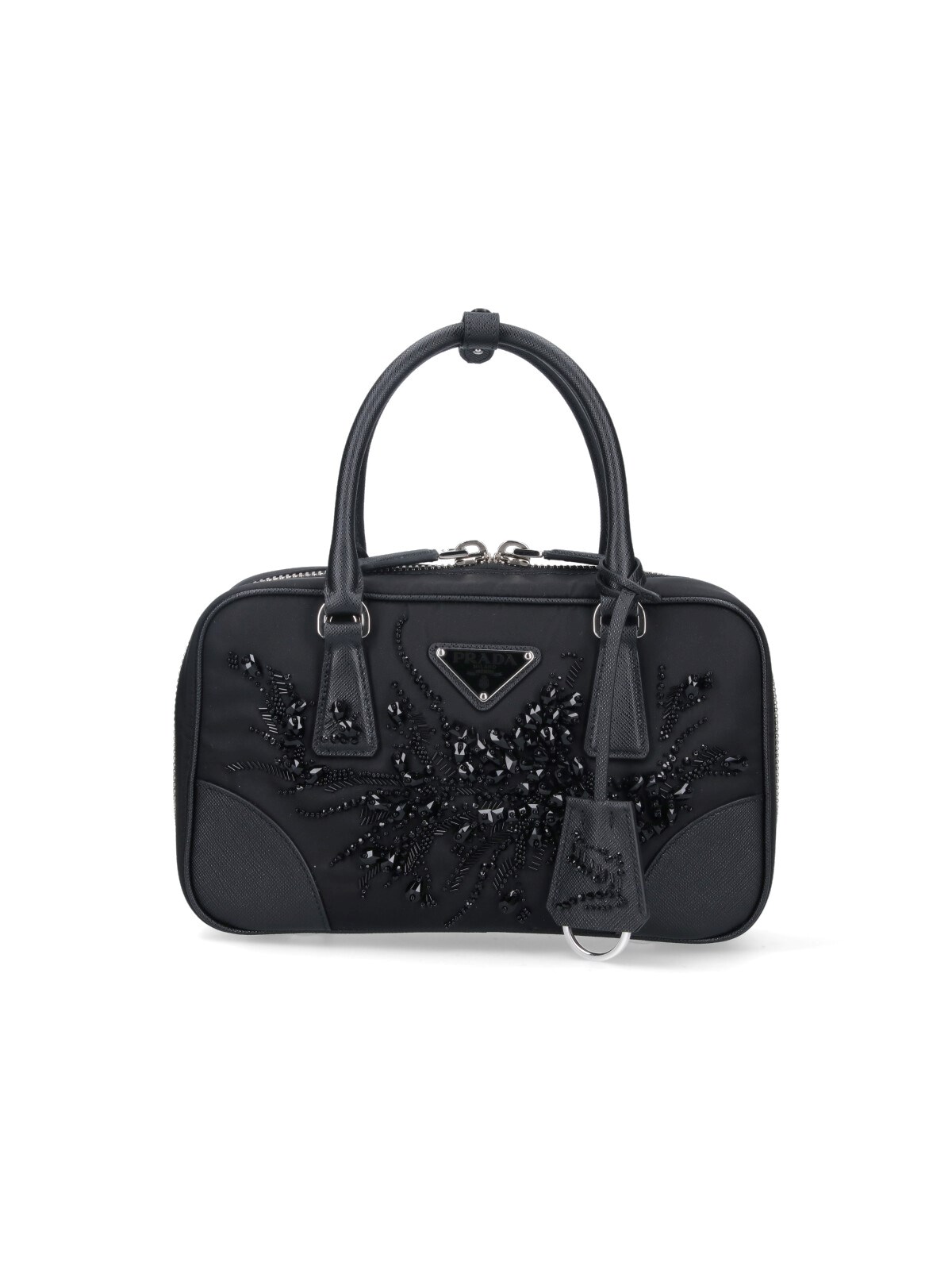 Shop Prada Rhinestone Handbag In Black  