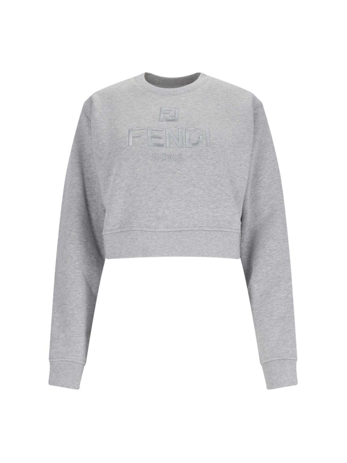 Shop Fendi Logo Cropped Sweatshirt In Gray