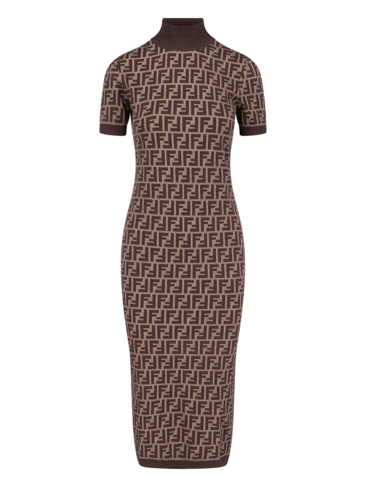 Shop Fendi 'ff' Sheath Midi Dress In Brown