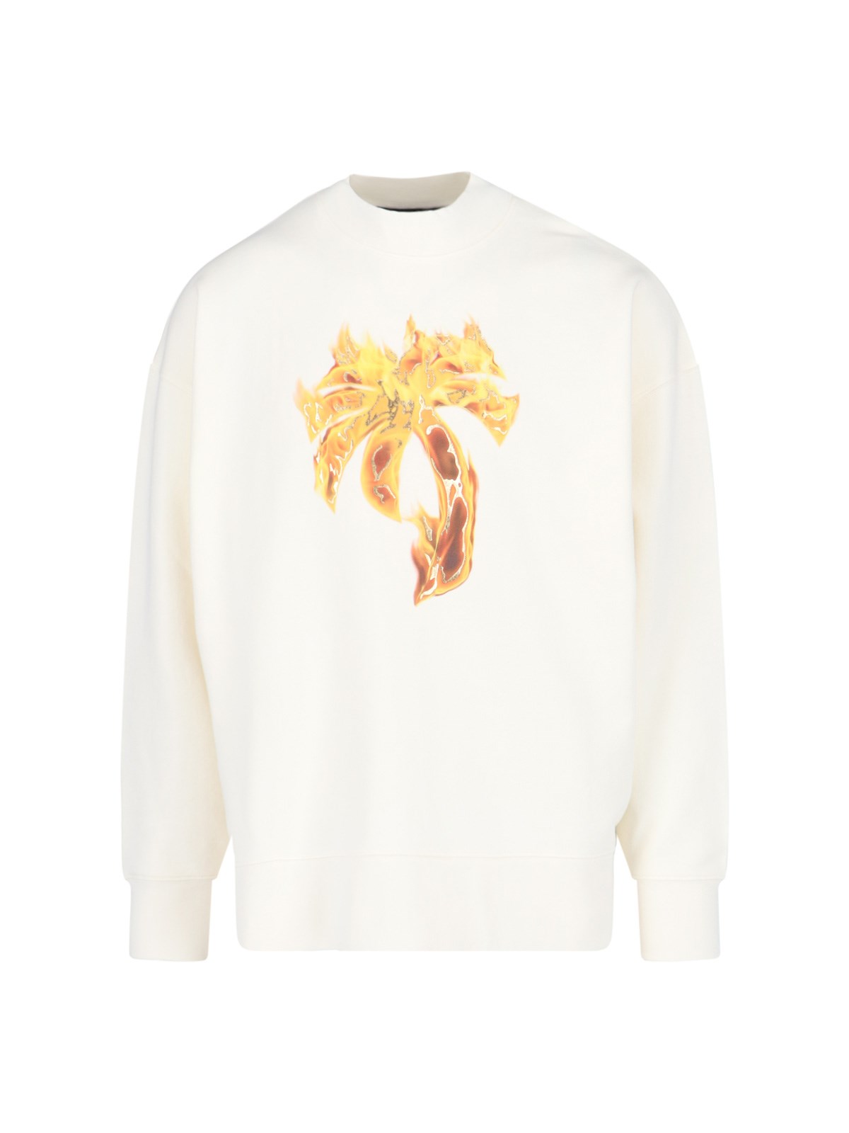 Shop Palm Angels 'burning Logo' Print Crewneck Sweatshirt In White