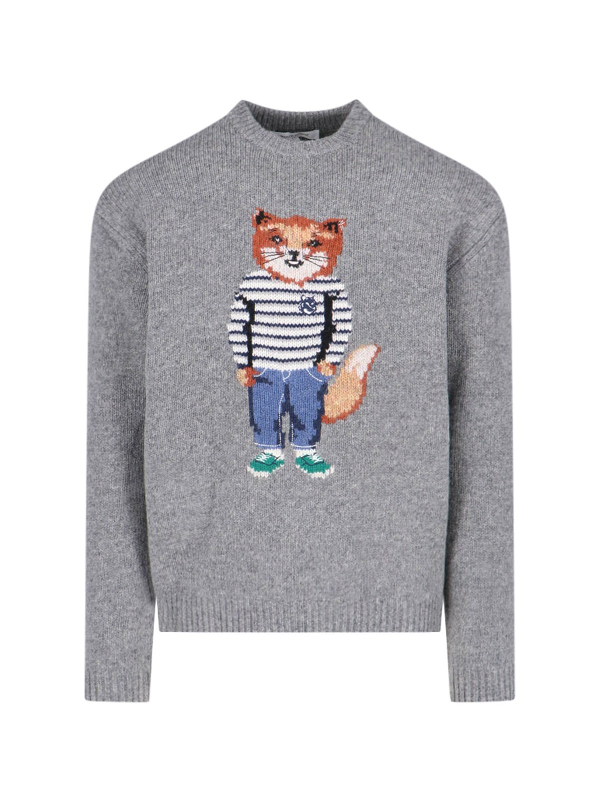 Shop Maison Kitsuné 'dressed Fox' Intarsia Sweater In Gray