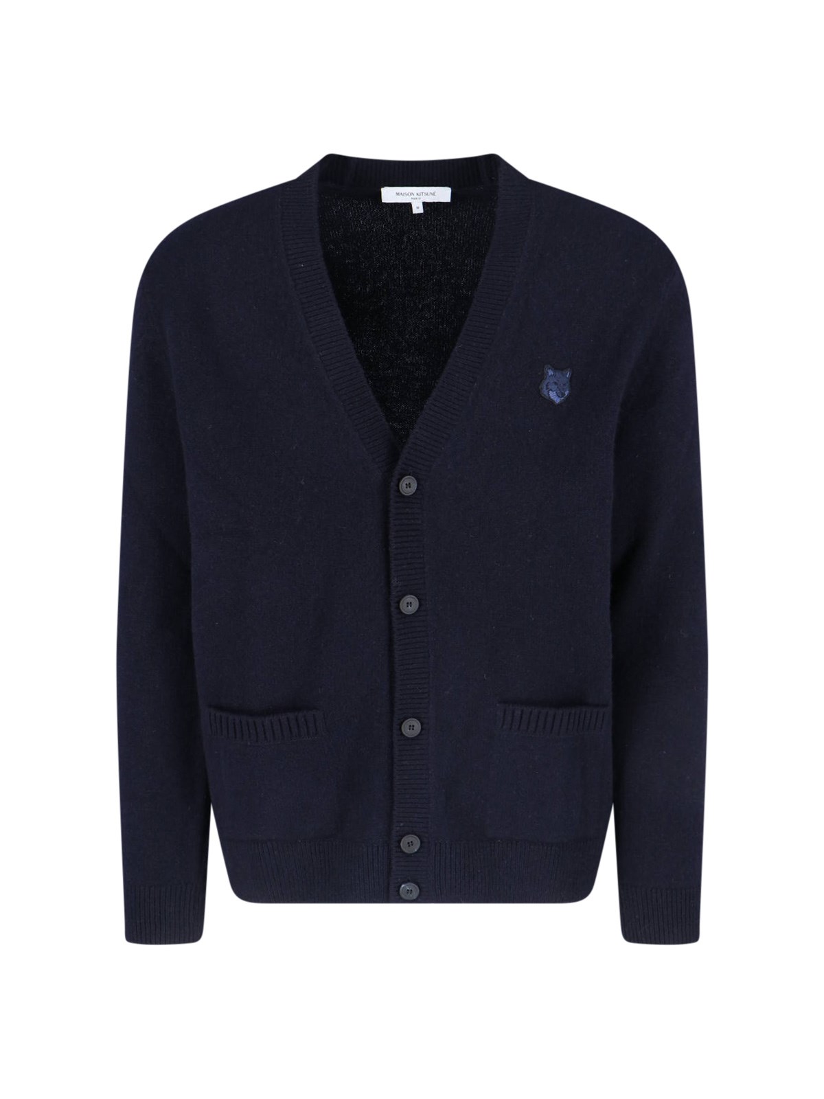 Shop Maison Kitsuné 'bold Fox Head' Cardigan In Blue