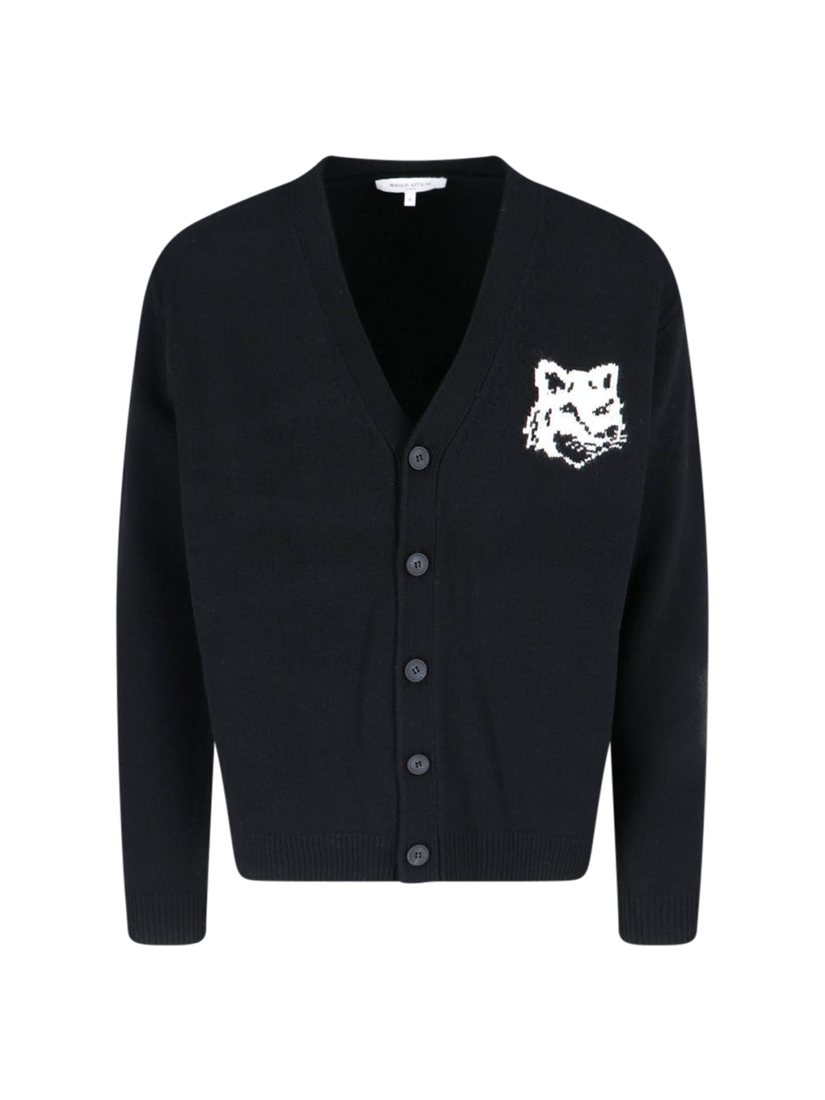 Shop Maison Kitsuné 'fox Head' Intarsia Cardigan In Black  