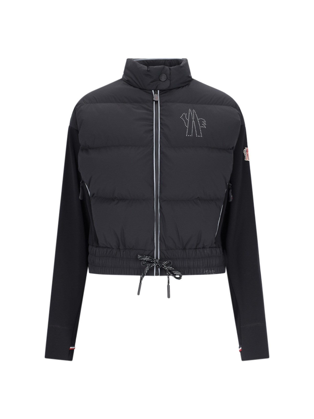 Shop Moncler High Neck Cardigan With Rhinestones In Black  