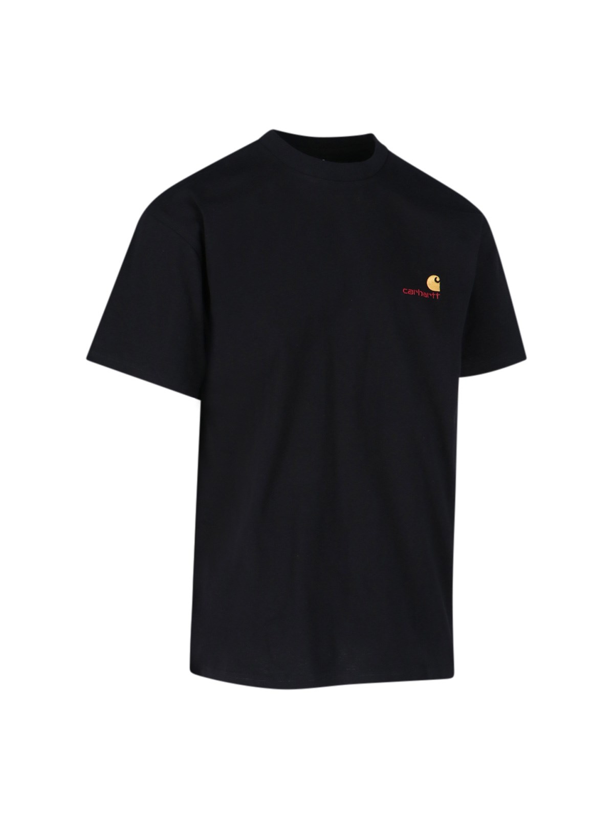 Carhartt Black Cotton T-shirt With Gold Embroidered Logo In Black