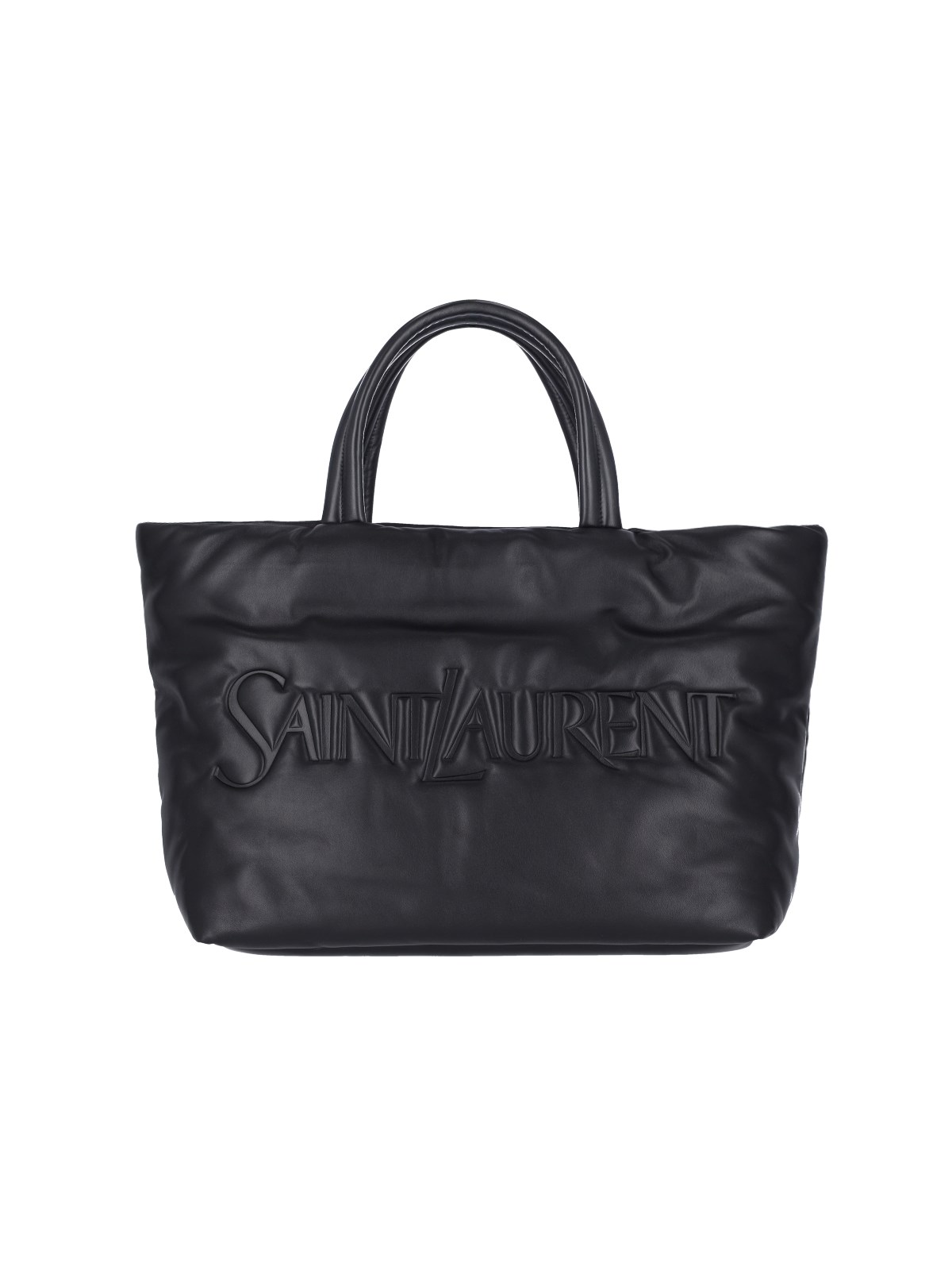 Saint Laurent Logo-debossed Padded Leather Tote Bag In Black