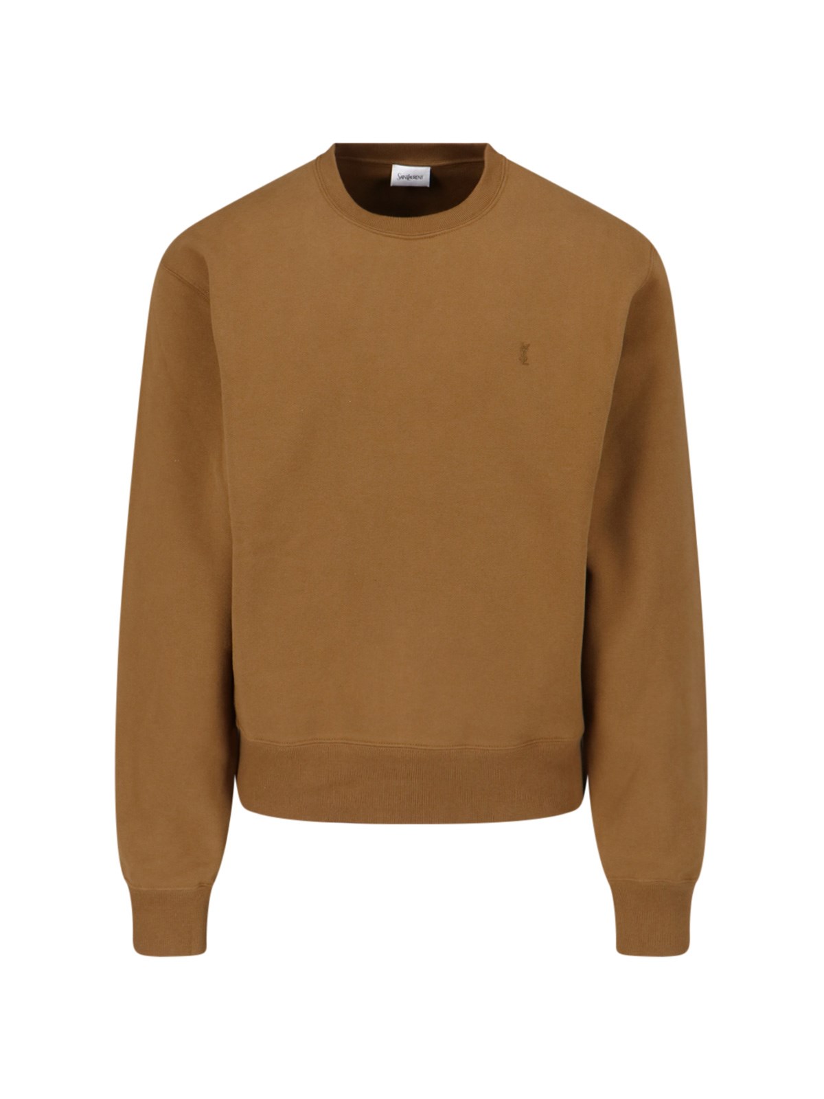 Shop Saint Laurent 'cassandre' Crew Neck Sweatshirt In Brown