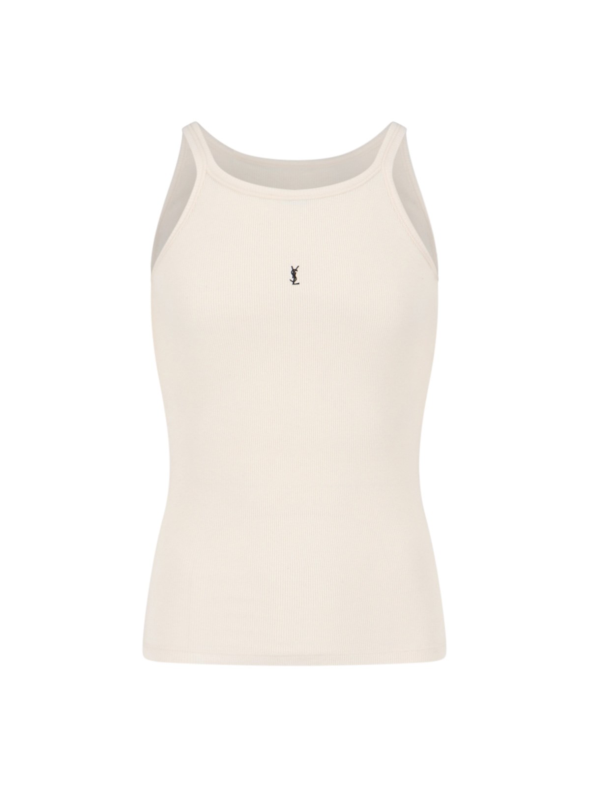 Shop Saint Laurent Top Tank "cassandre" In Cream